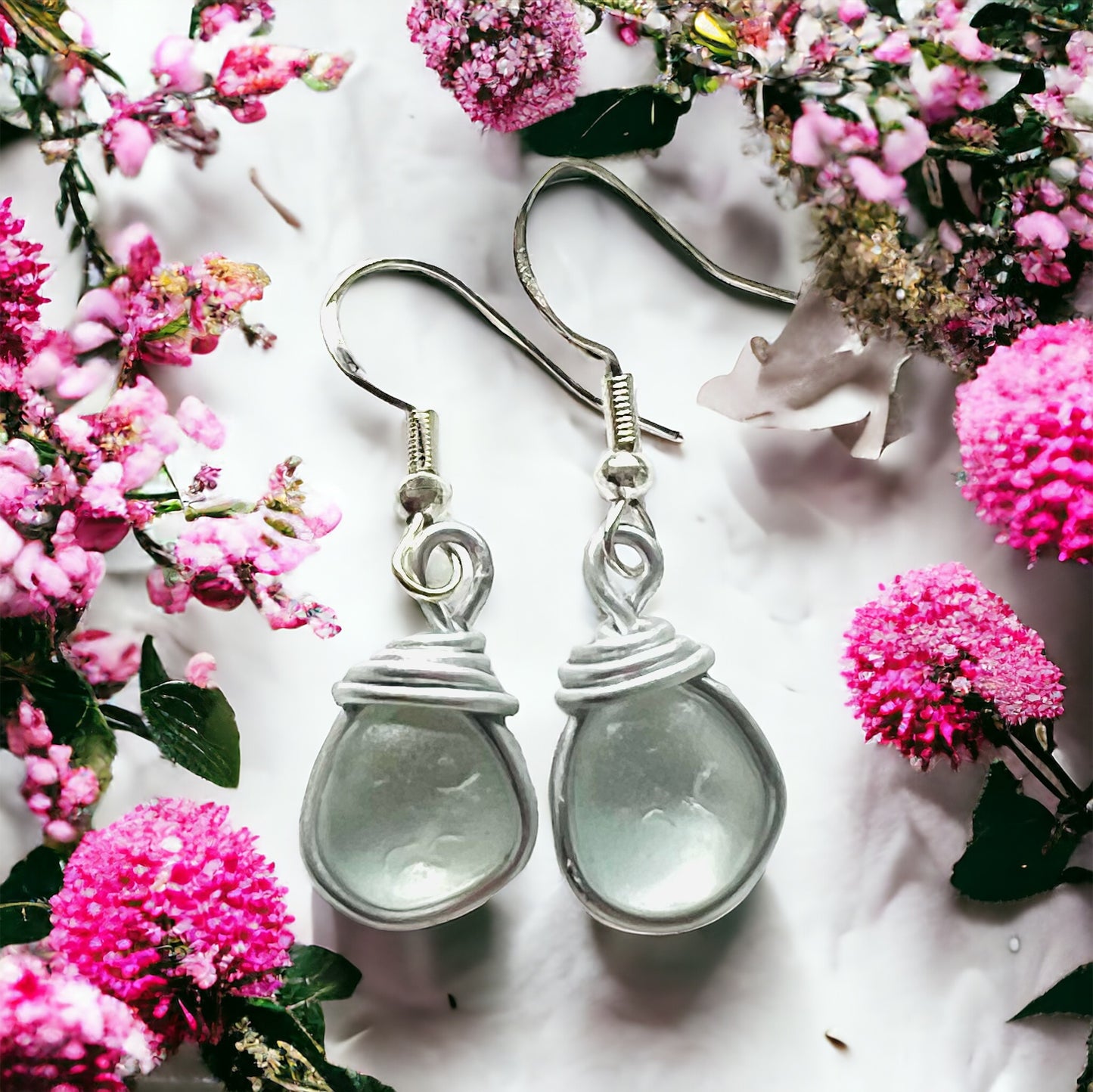 White Seaham Sea Glass Drop Earrings
