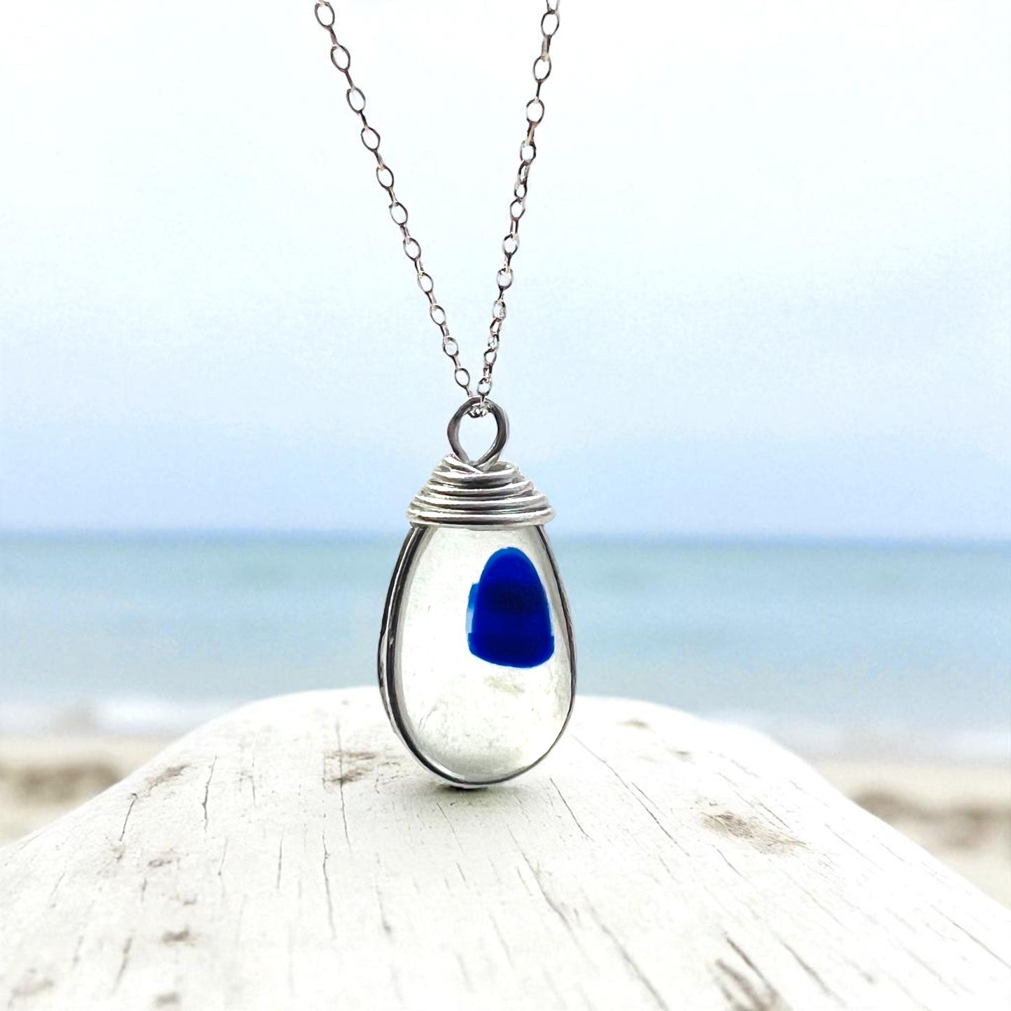 Blue Dot Seaham Sea Glass Multi Tone Pendant