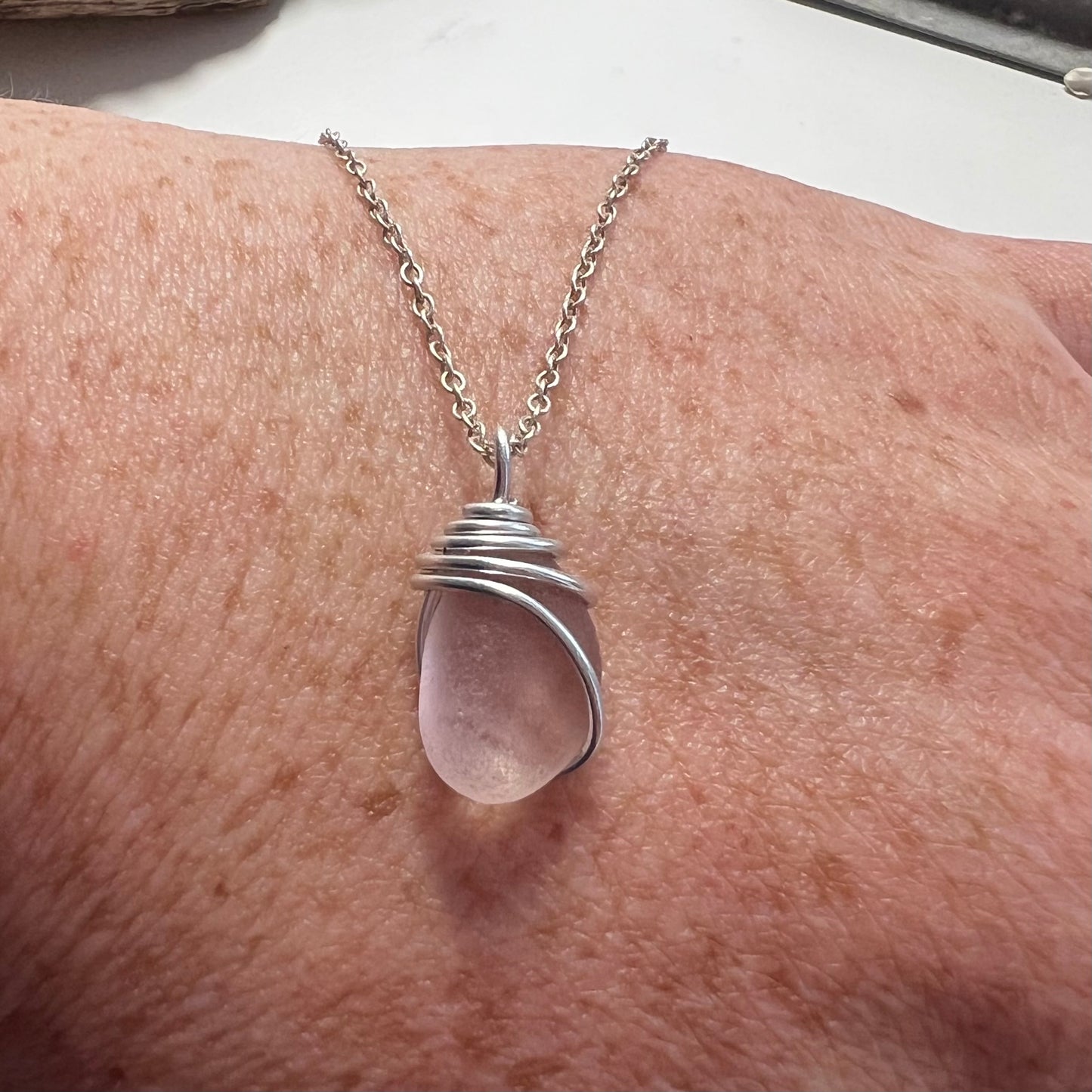 Rare Pale Lilac Pink Sea Glass Pendant