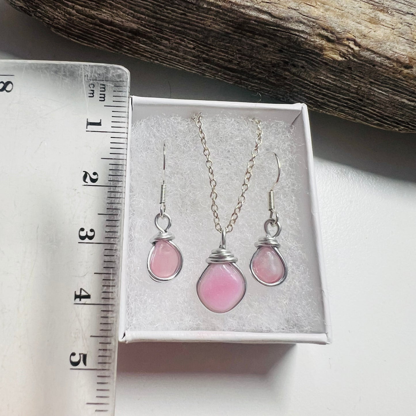 Pink Milky Sea Glass Jewellery Set