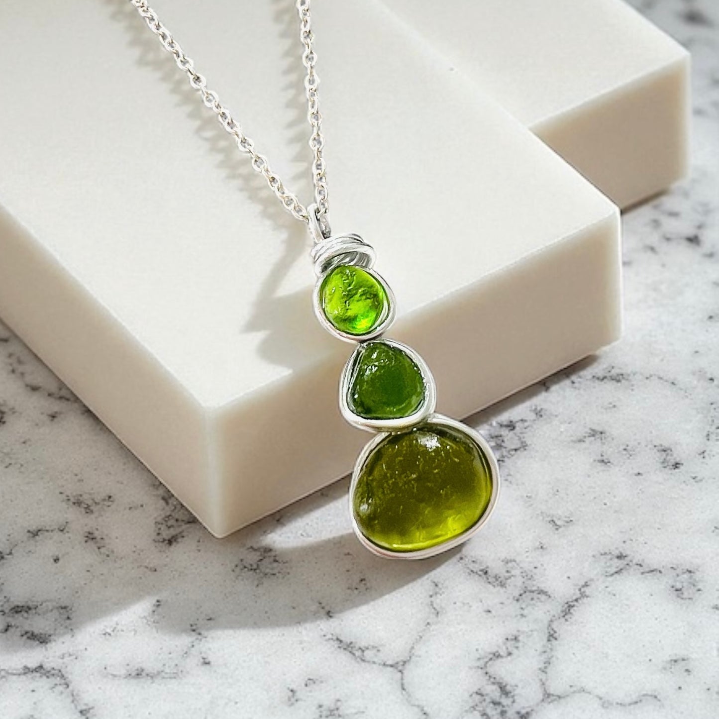 Bright Green Seaham Sea Glass Heart Pendant