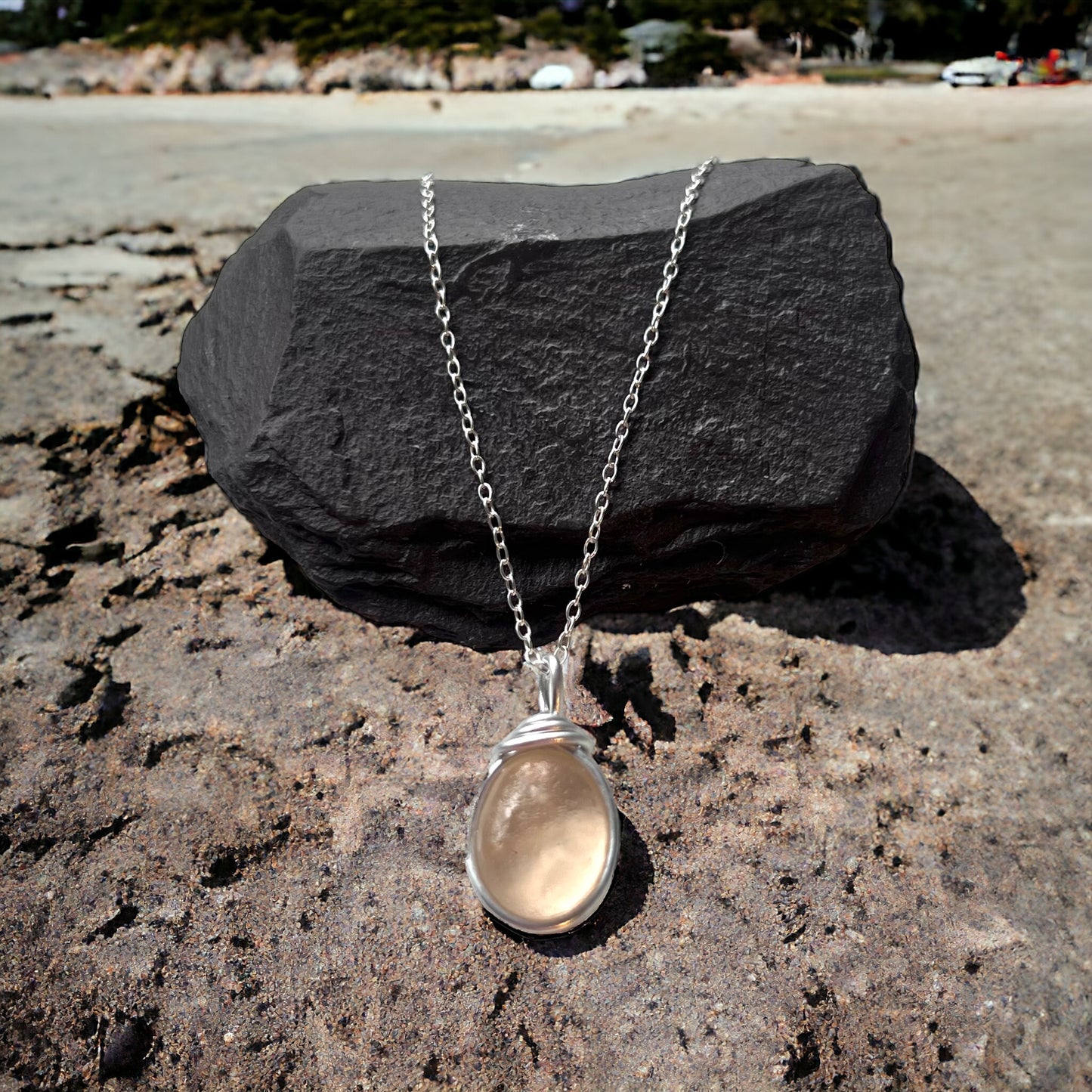 Rare Pale Peach Shade Sea Glass Pendant