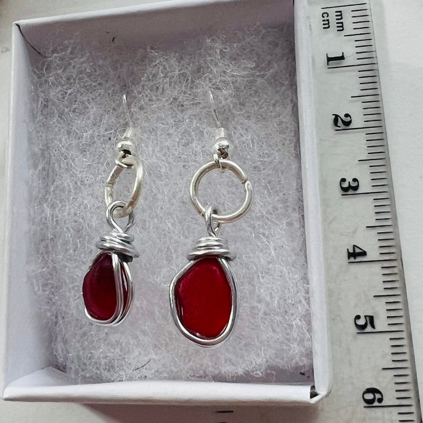 Rare Red Seaham Sea Glass Small Earrings