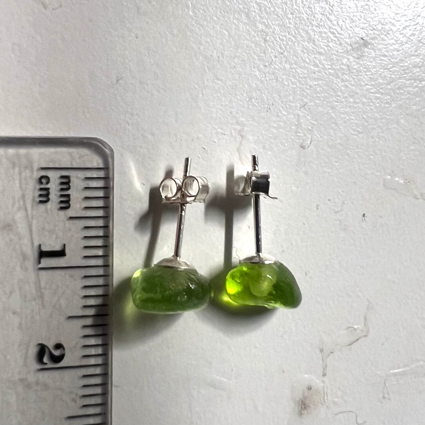 Rare Neon Green Seaham Sea Glass Stud Earrings