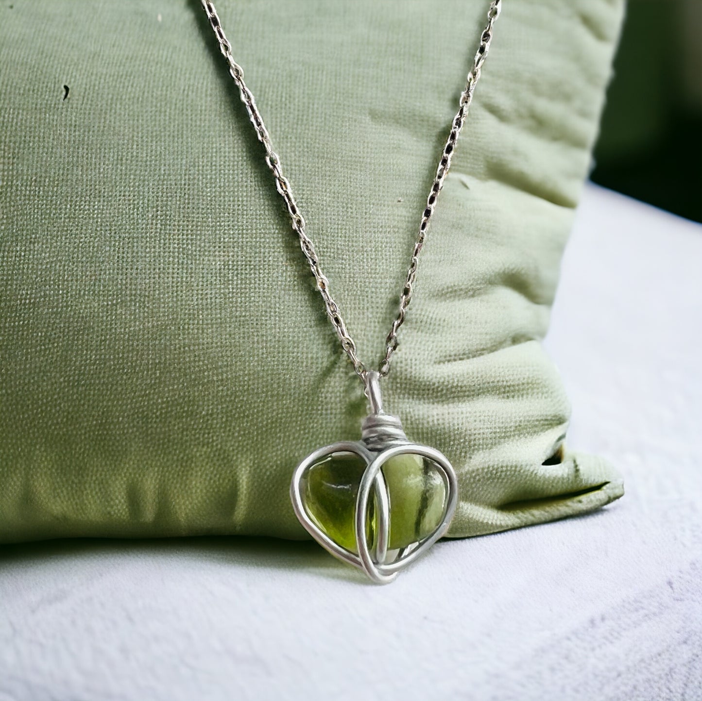 Cornish Sea Glass Green Heart Pendant