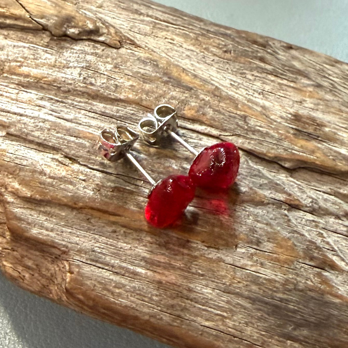 Rare Red Seaham Sea Glass Stud Earrings