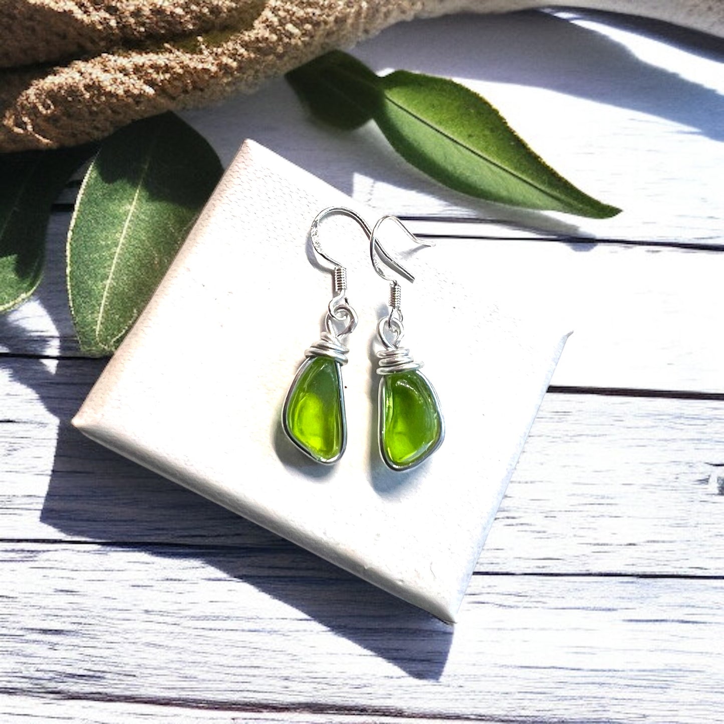 Rare Neon Green Seaham Sea Glass Stud Earrings