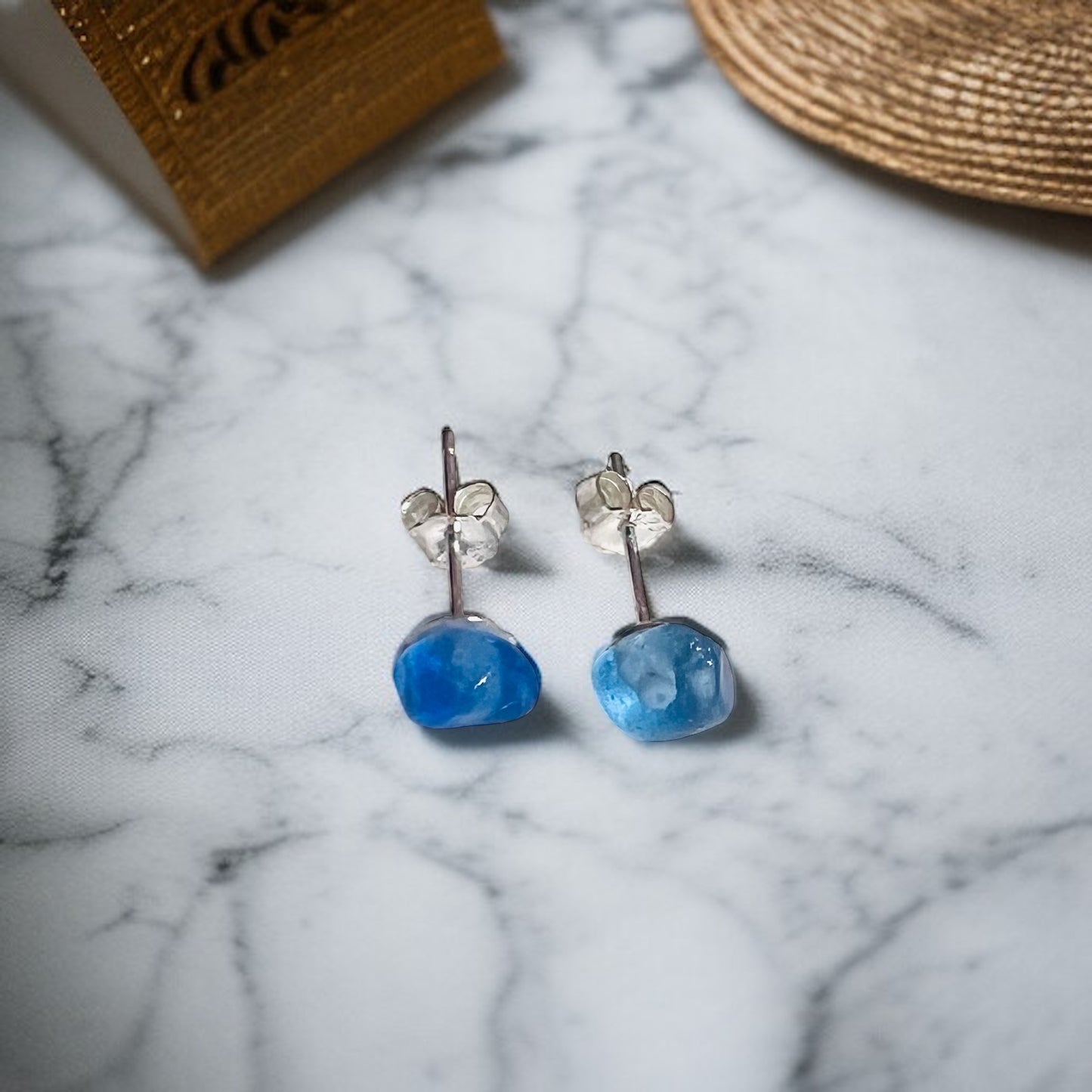 Blue Seaham Sea Glass Stud Earrings