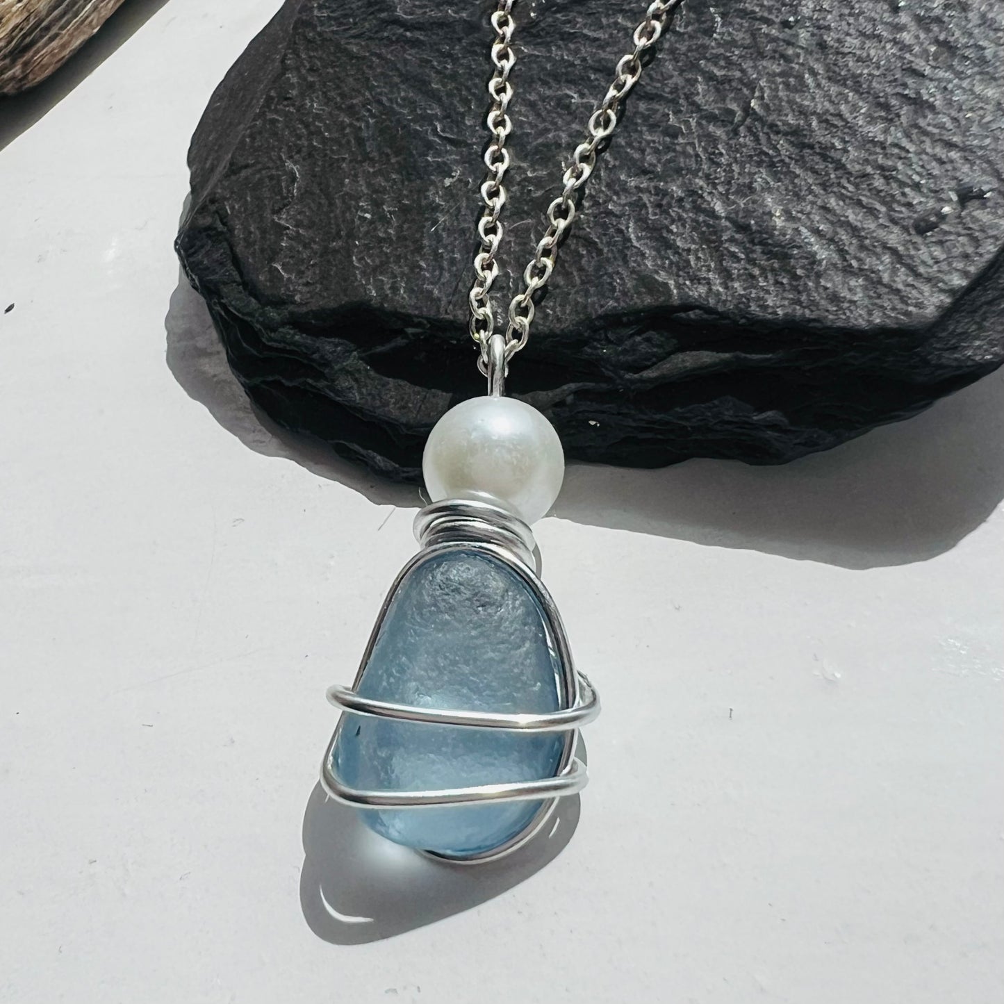 Dusky Blue Seaham Sea Glass Pendant