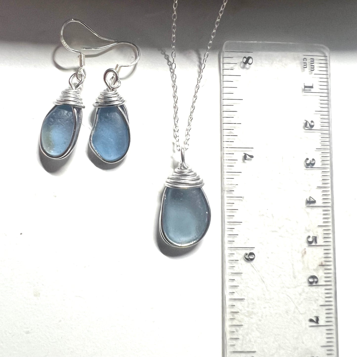 Mid Blue Seaham Sea Glass Jewellery Set loop