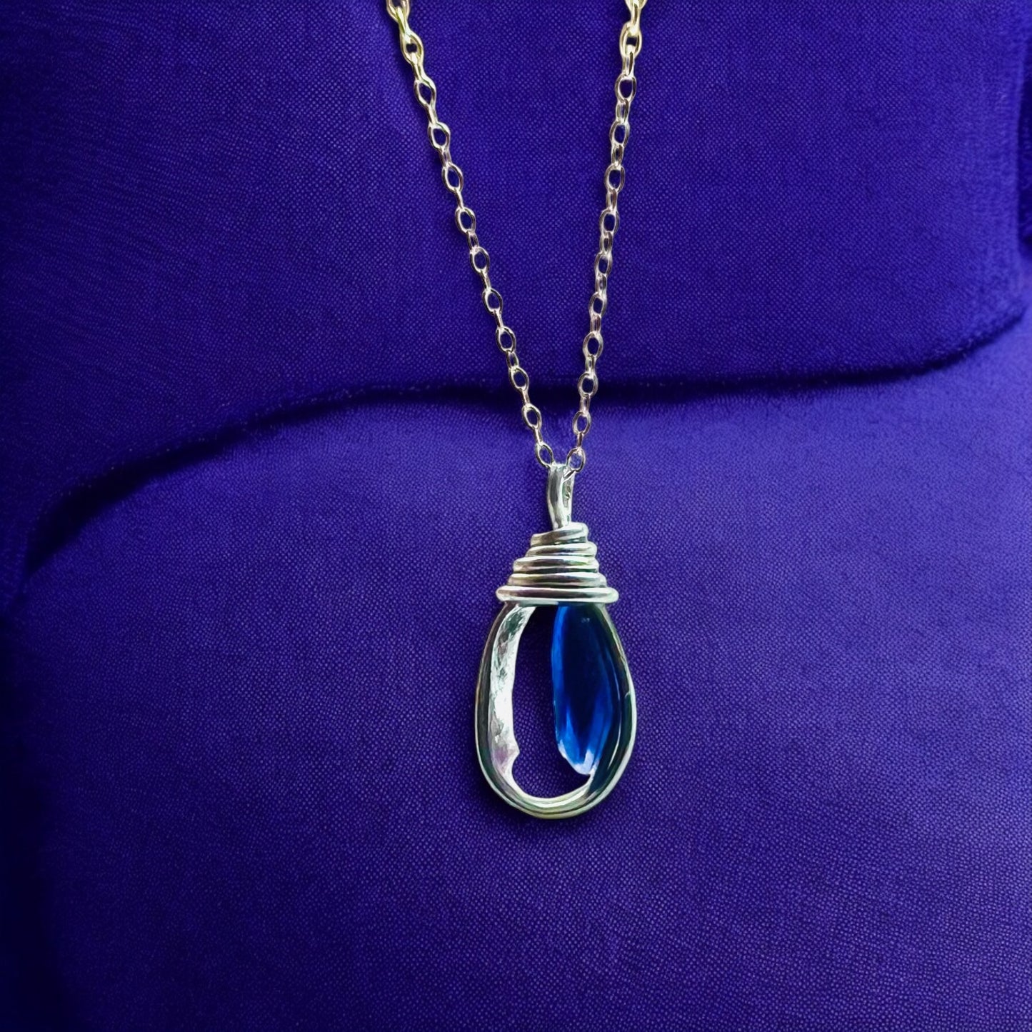 Indigo Purple and White Seaham Sea Glass Multi Pendant