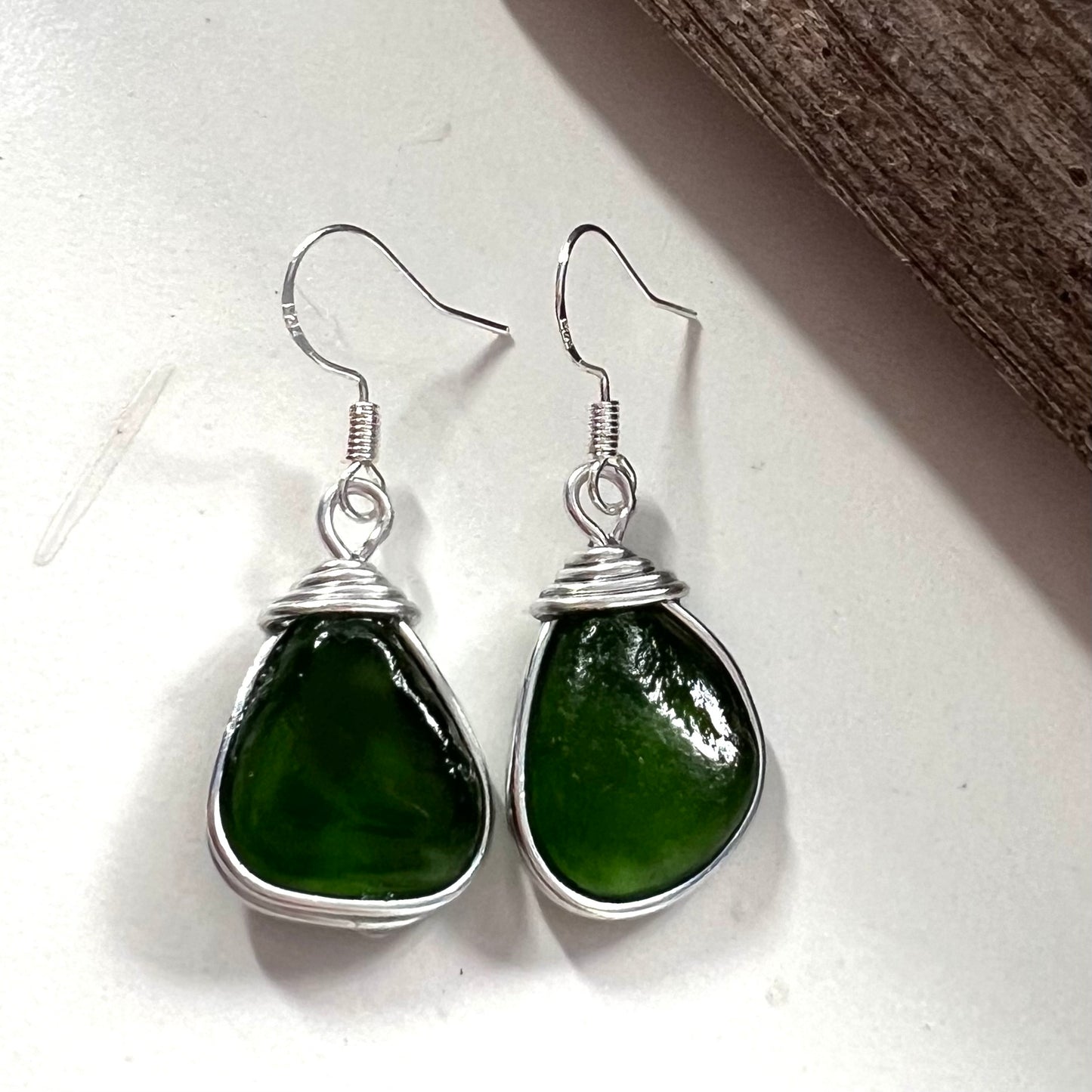 Chunky Green Seaham Sea Glass Earrings