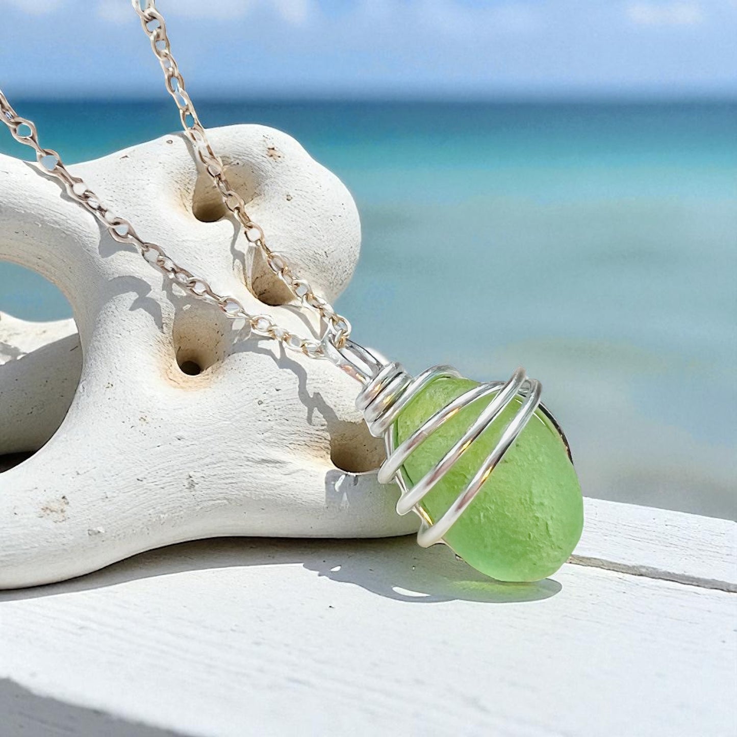 Very Rare Neon Green Seaham Sea Glass Pendant