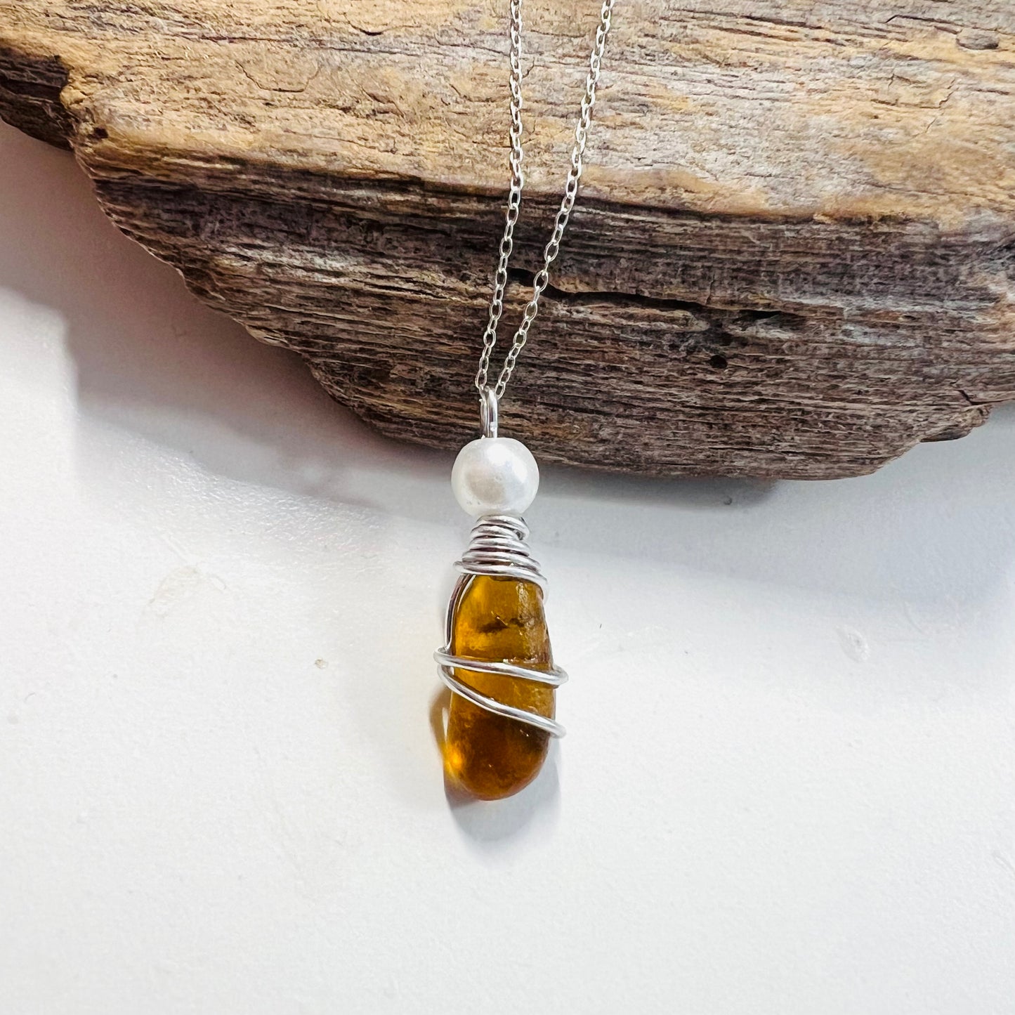 Honey Shade of Seaham Sea Glass Pendant