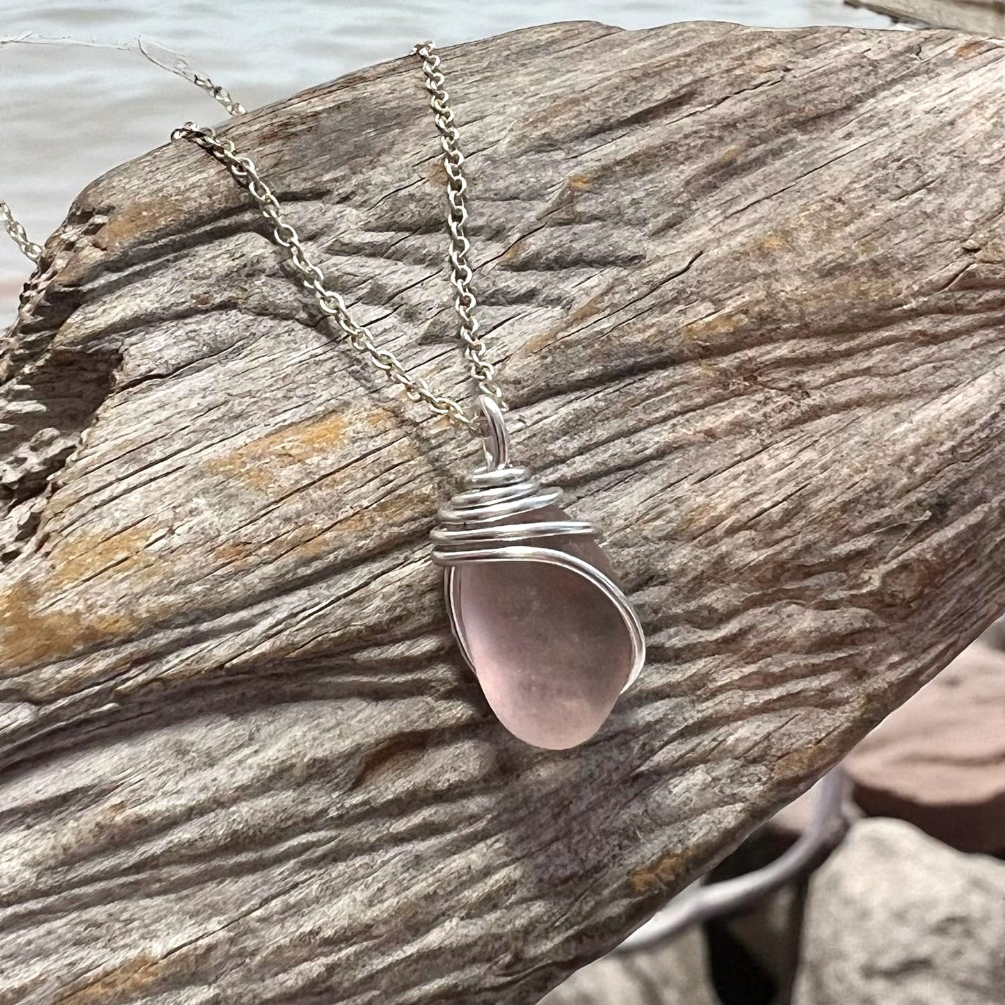 Rare Pale Lilac Pink Sea Glass Pendant