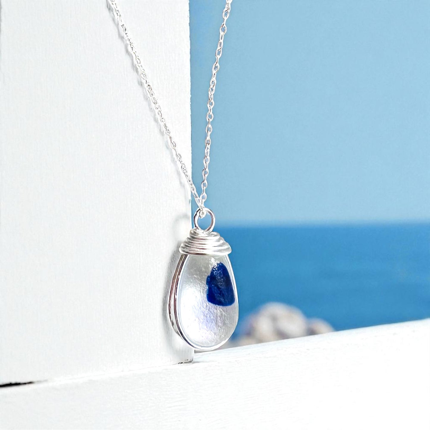 Blue Dot Seaham Sea Glass Multi Tone Pendant