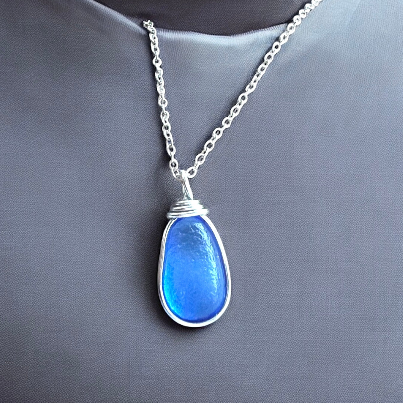 Devon Mid Blue Sea Glass Pendant