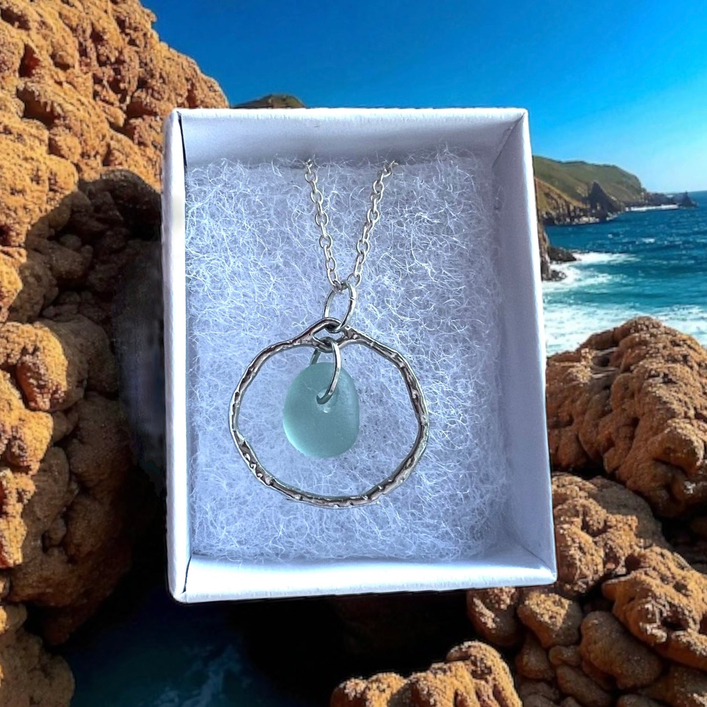 Pale Aqua Seaham Sea Glass Seafoam Shade Frame Pendant