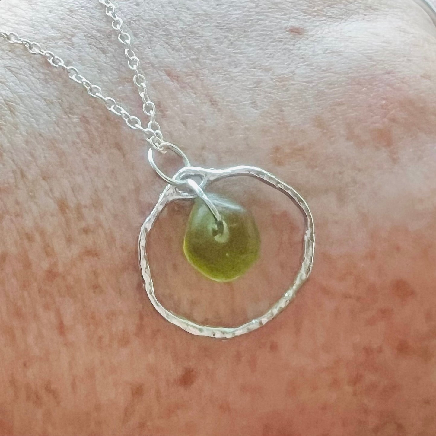Olive Green Seaham Sea Glass Seafoam Shade Frame Pendant