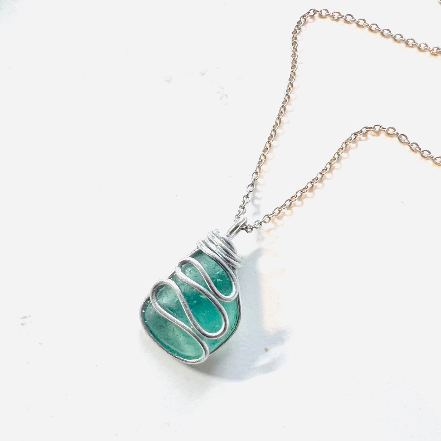 Chunky Turquoise Seaham Sea Glass Waves Pendant
