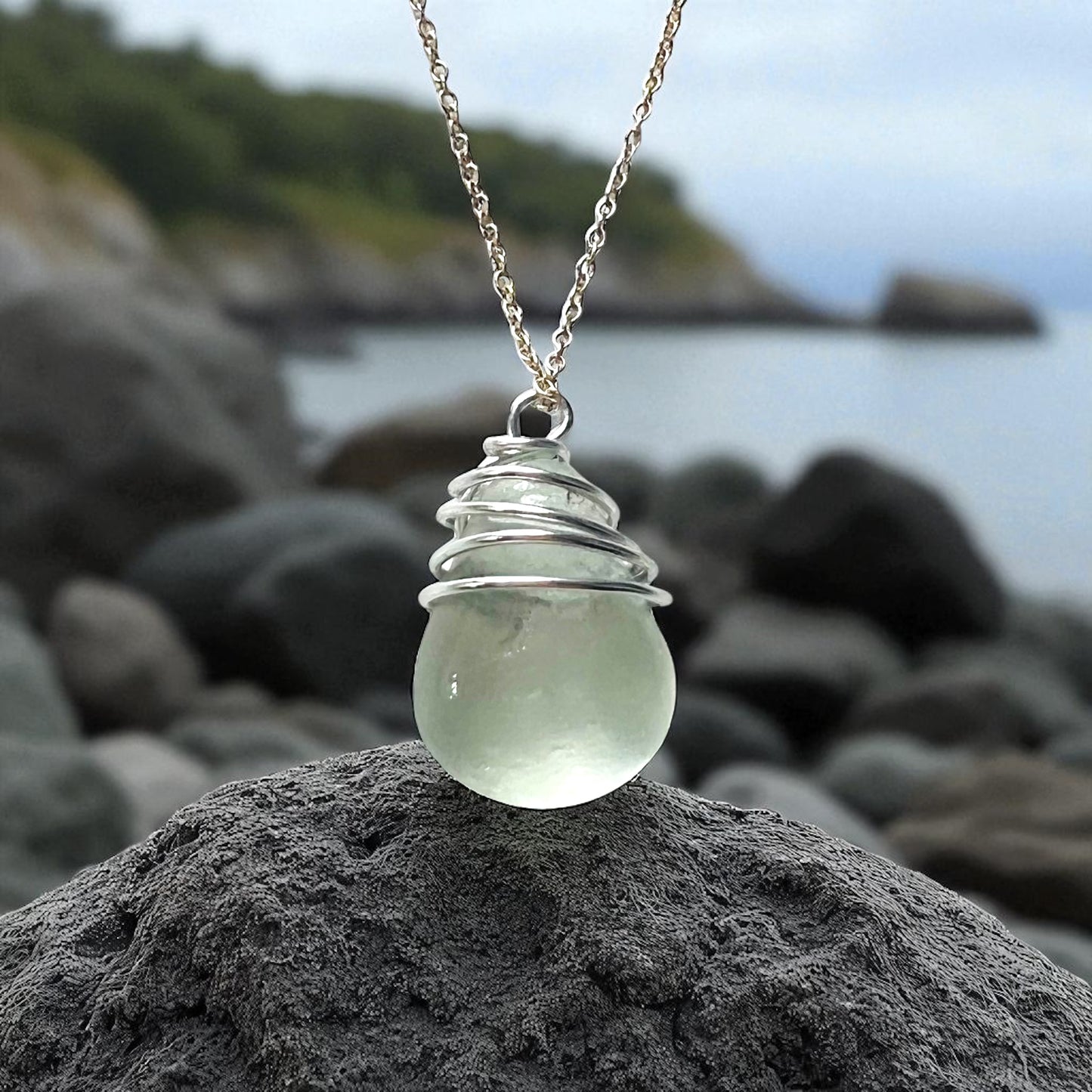 White Bubble Seaham Sea Glass Pendant