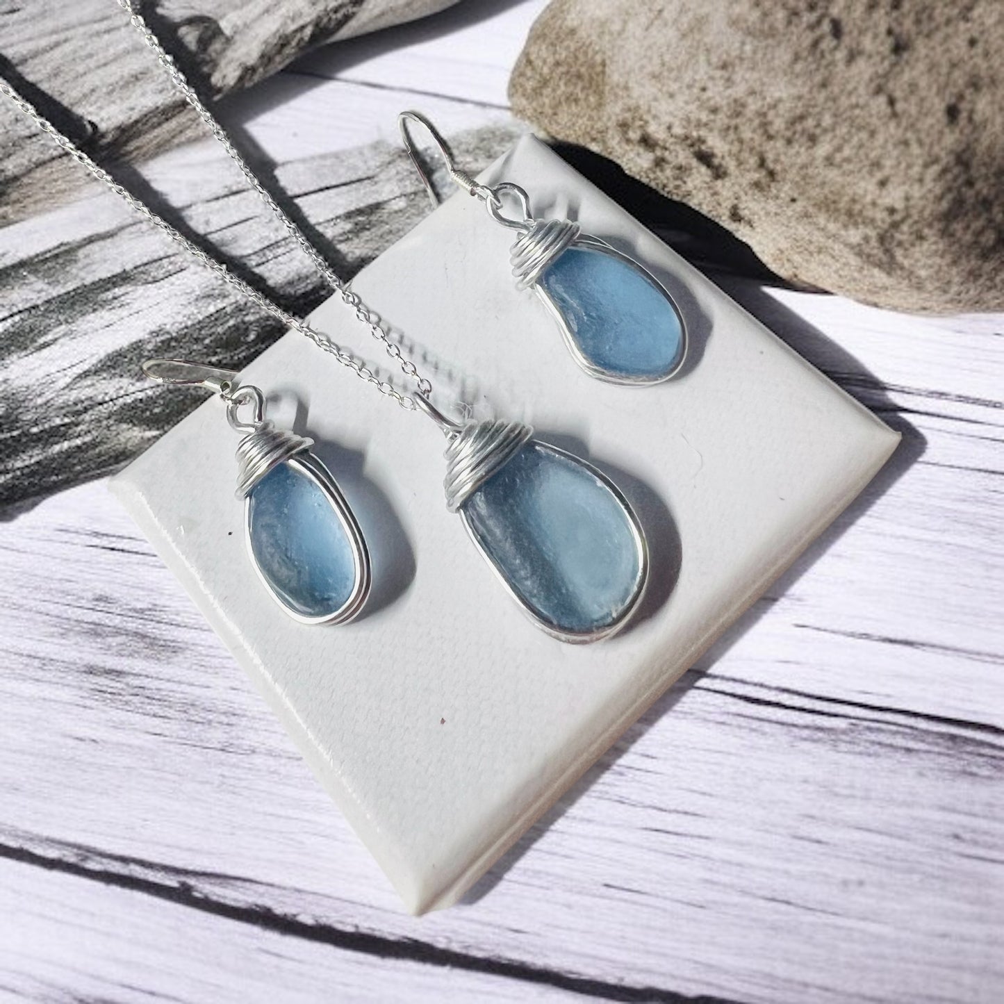 Mid Blue Seaham Sea Glass Jewellery Set loop
