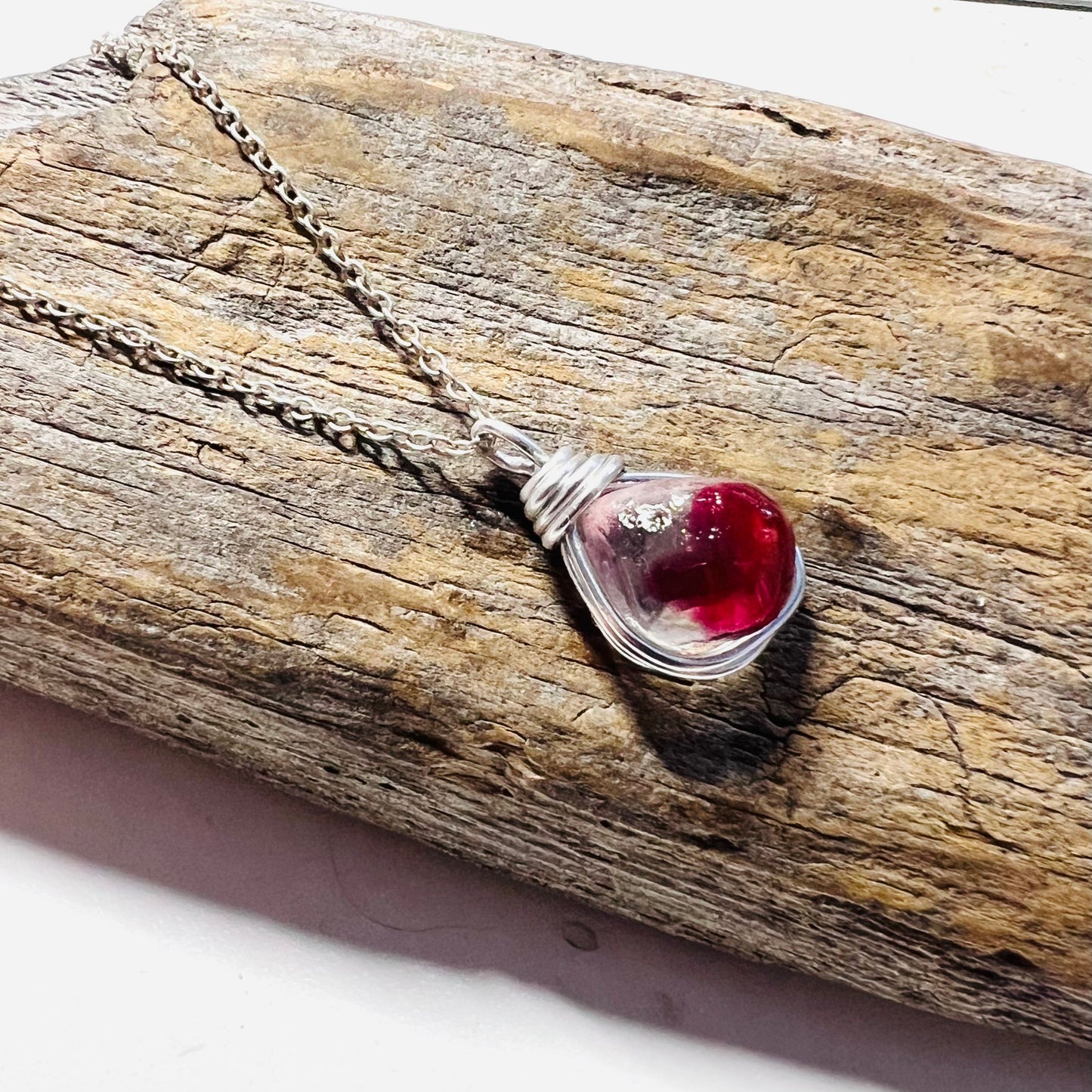 Rare White & Red Seaham Sea Glass Multi Pendant