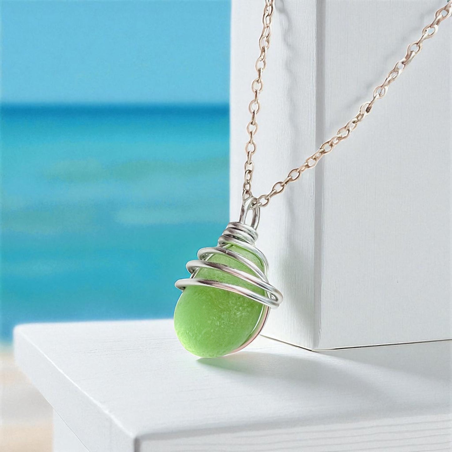 Very Rare Neon Green Seaham Sea Glass Pendant