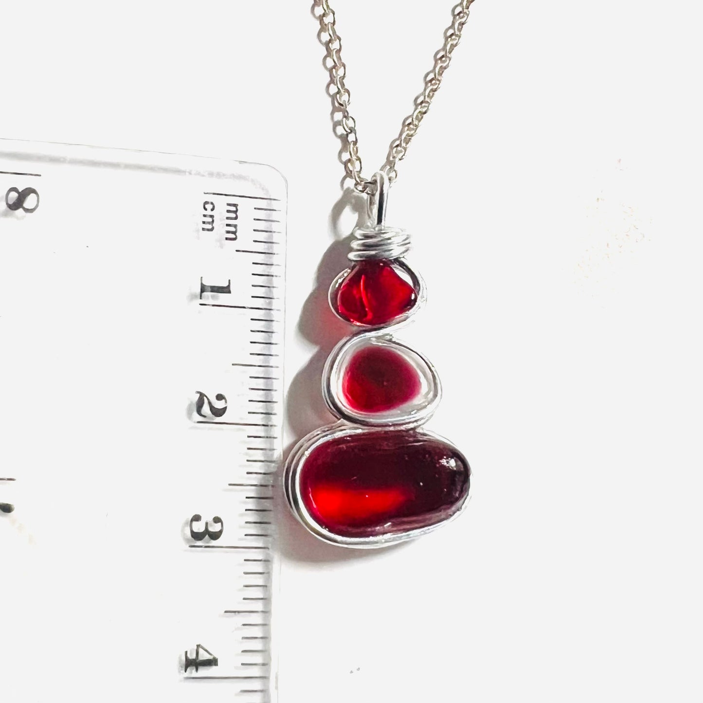 Rare Red Three Piece Sea Glass Pendant