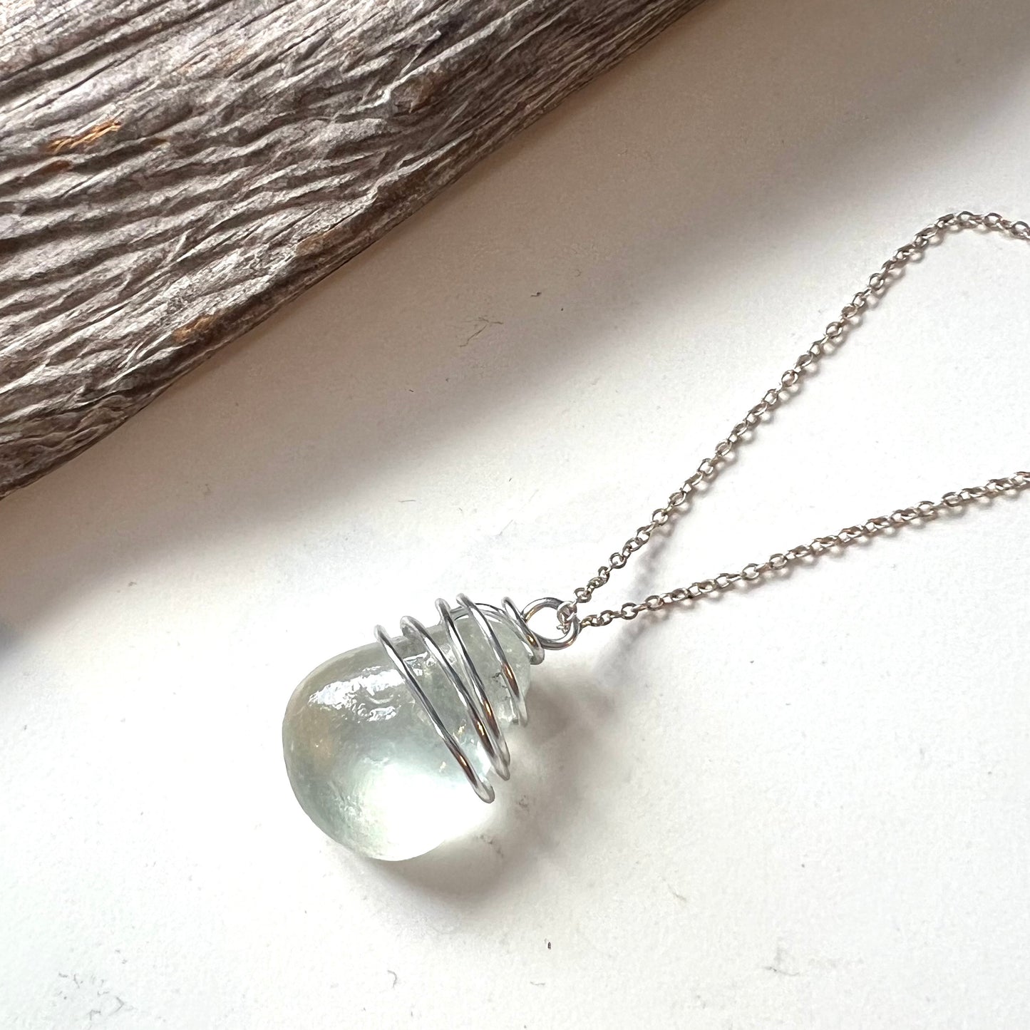 White Bubble Seaham Sea Glass Pendant