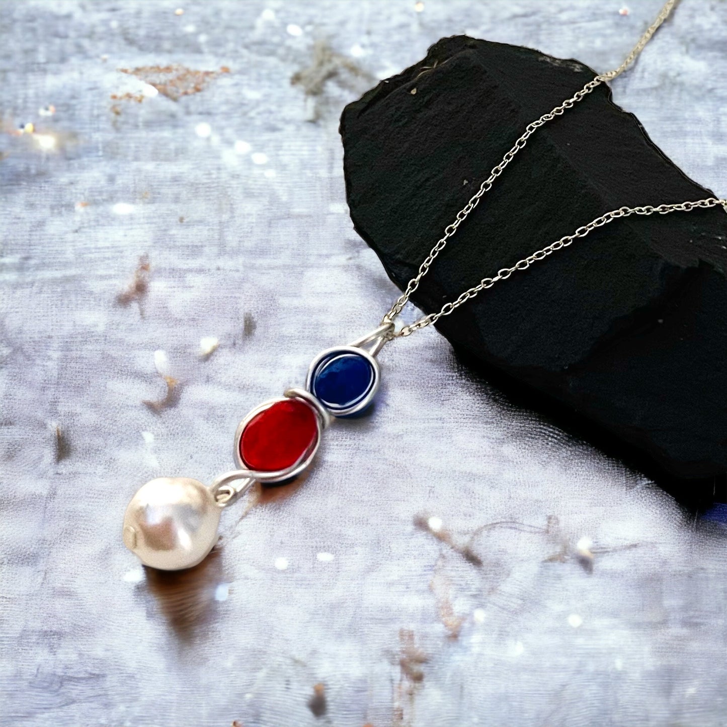 Seaham Sea Glass & Glass Pearl Pendant