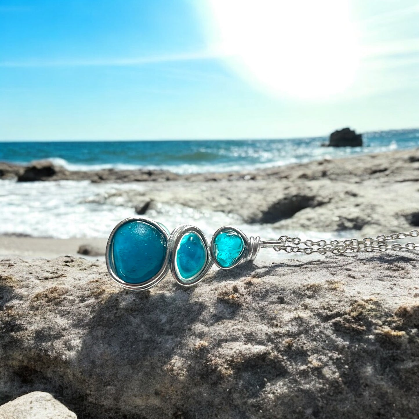 Rare Turquoise Seaham Sea Glass Pendant
