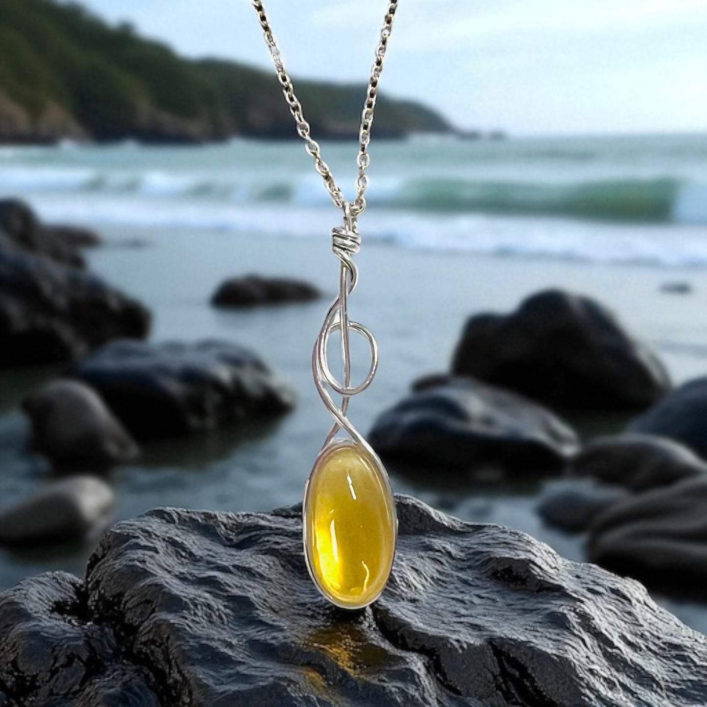 Swirly Yellow Seaham Sea Glass Pendant