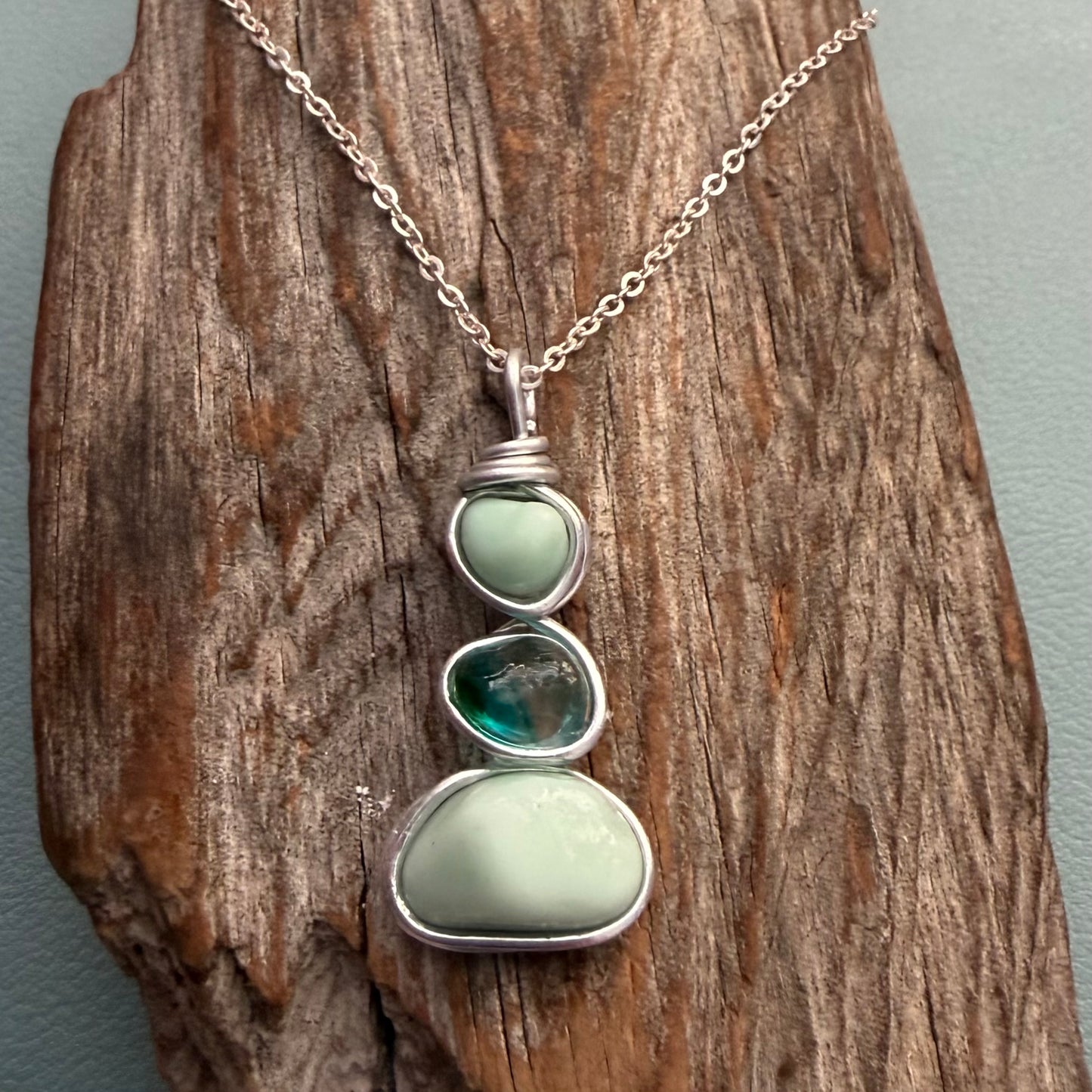 Three Piece Mint Green Seaham Sea Glass Pendant