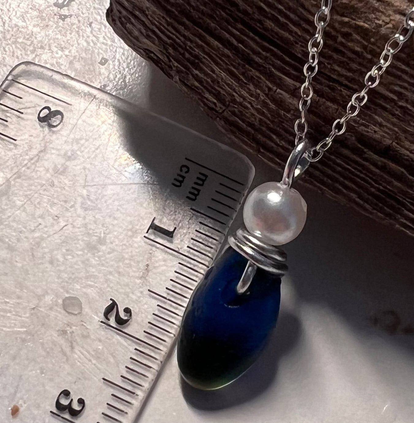 Deep Blue and Green Seaham Sea Glass Multi Pendant