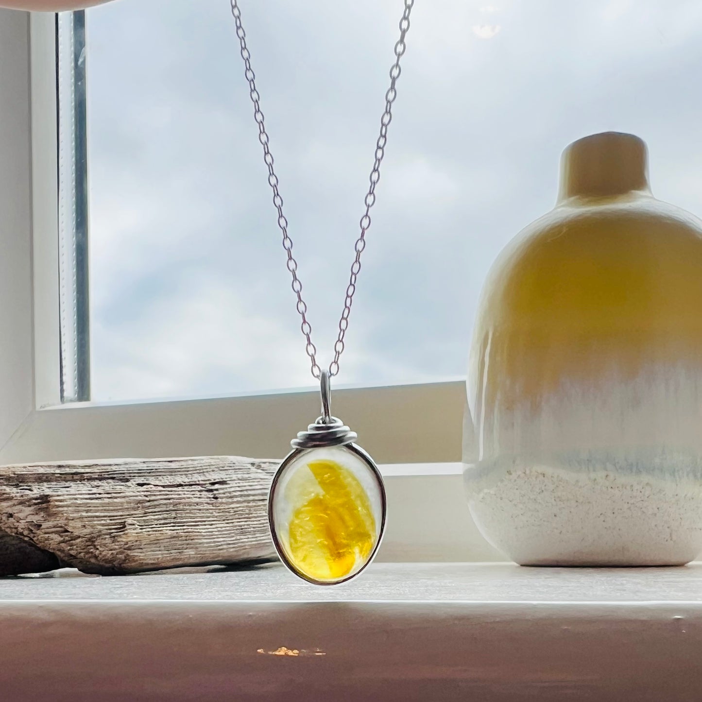 Rare Large Yellow Multi Tone Seaham Sea Glass Pendant