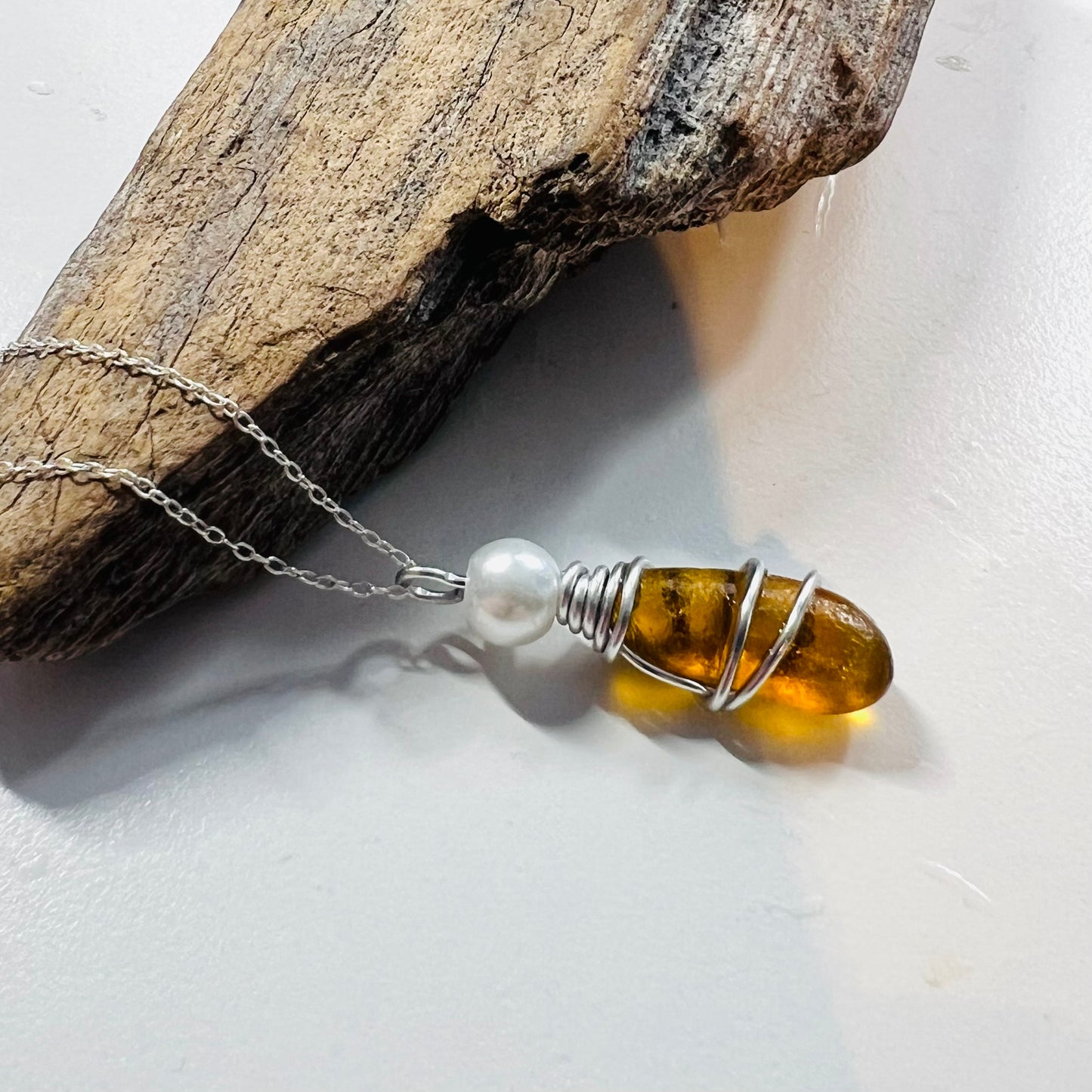 Honey Shade of Seaham Sea Glass Pendant