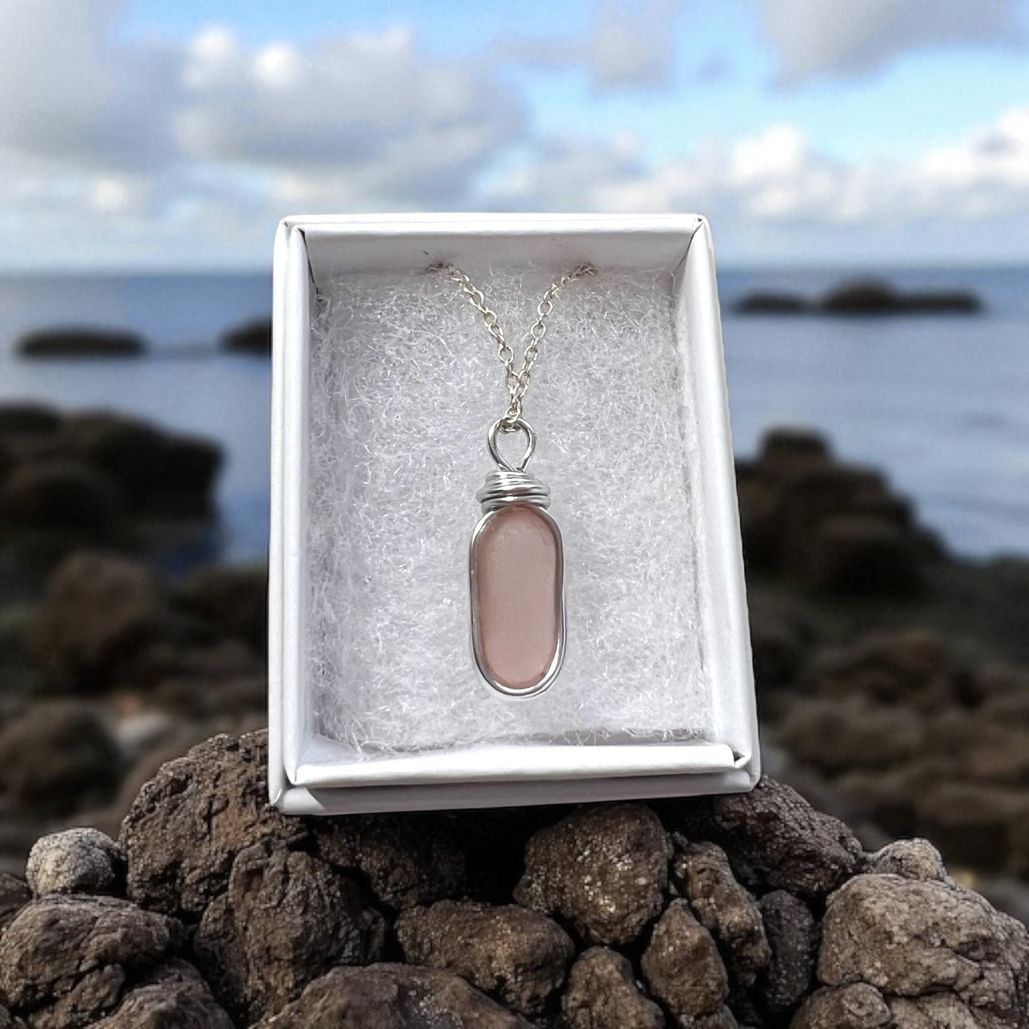 Rare Peachy Pink Sea Glass Pendant