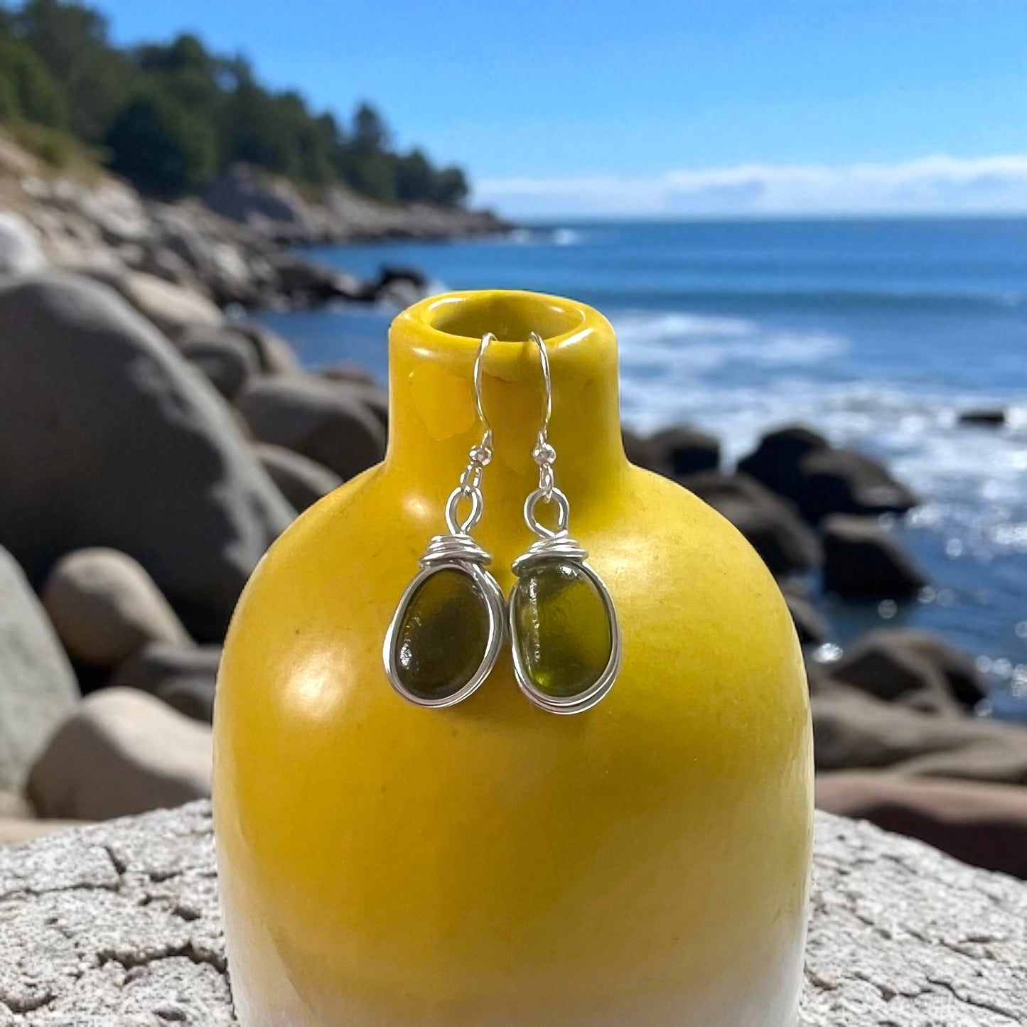 Green Seaham Sea Glass Earrings