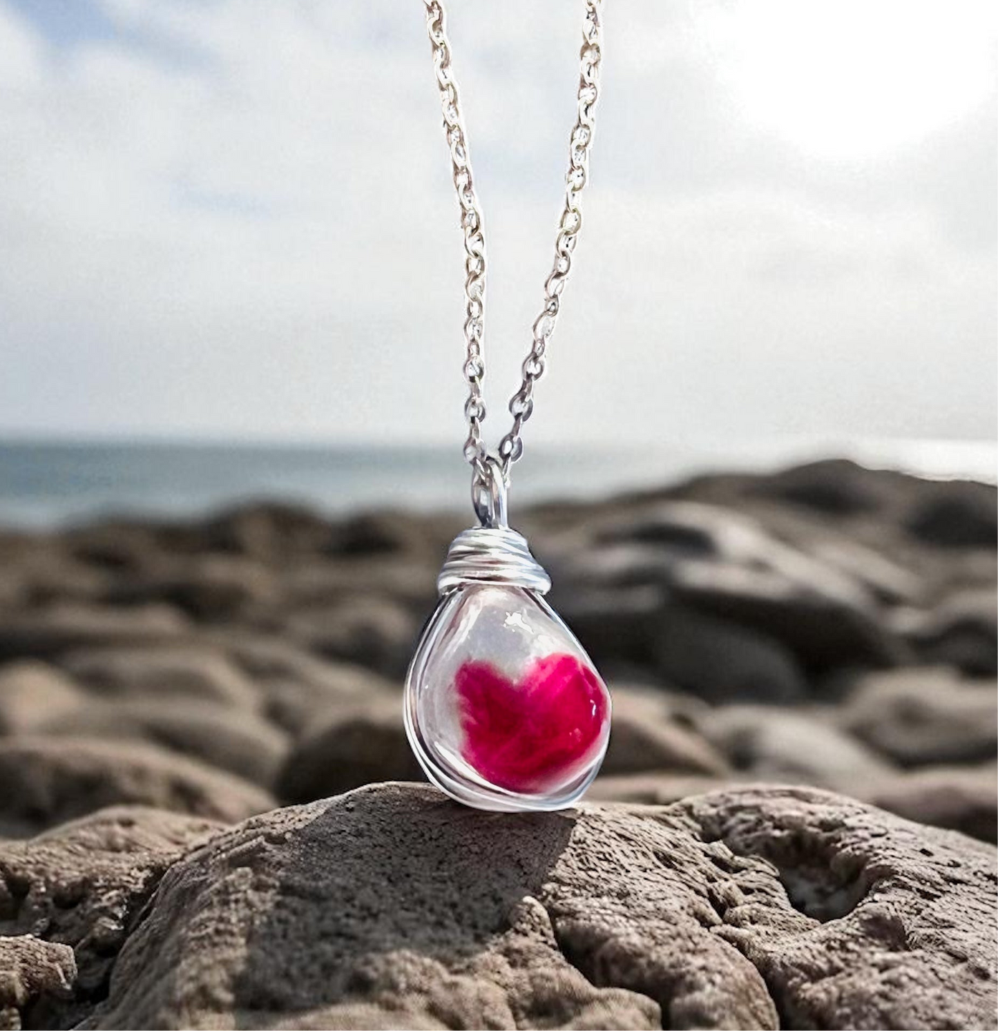 Rare White & Red Seaham Sea Glass Multi Pendant