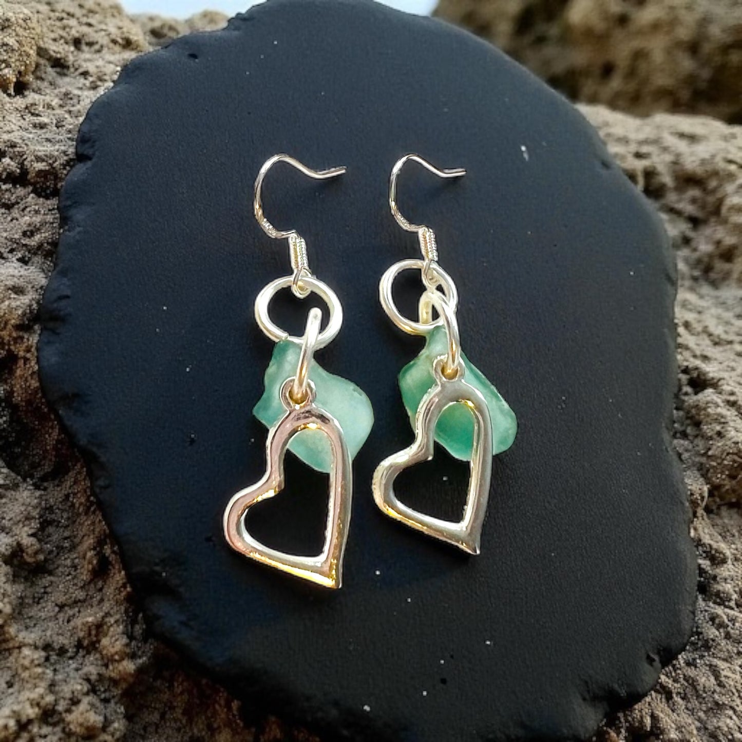 Seaham Sea Glass and Heart Earrings