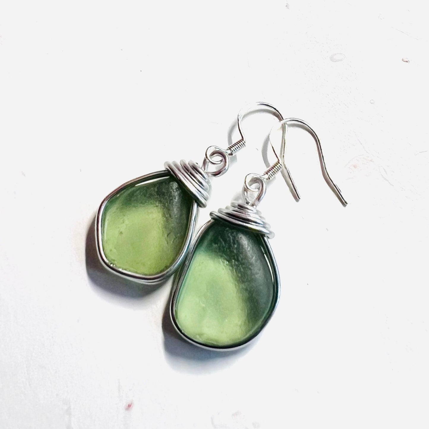 Pale Green Dangly Seaham Sea Glass Earrings