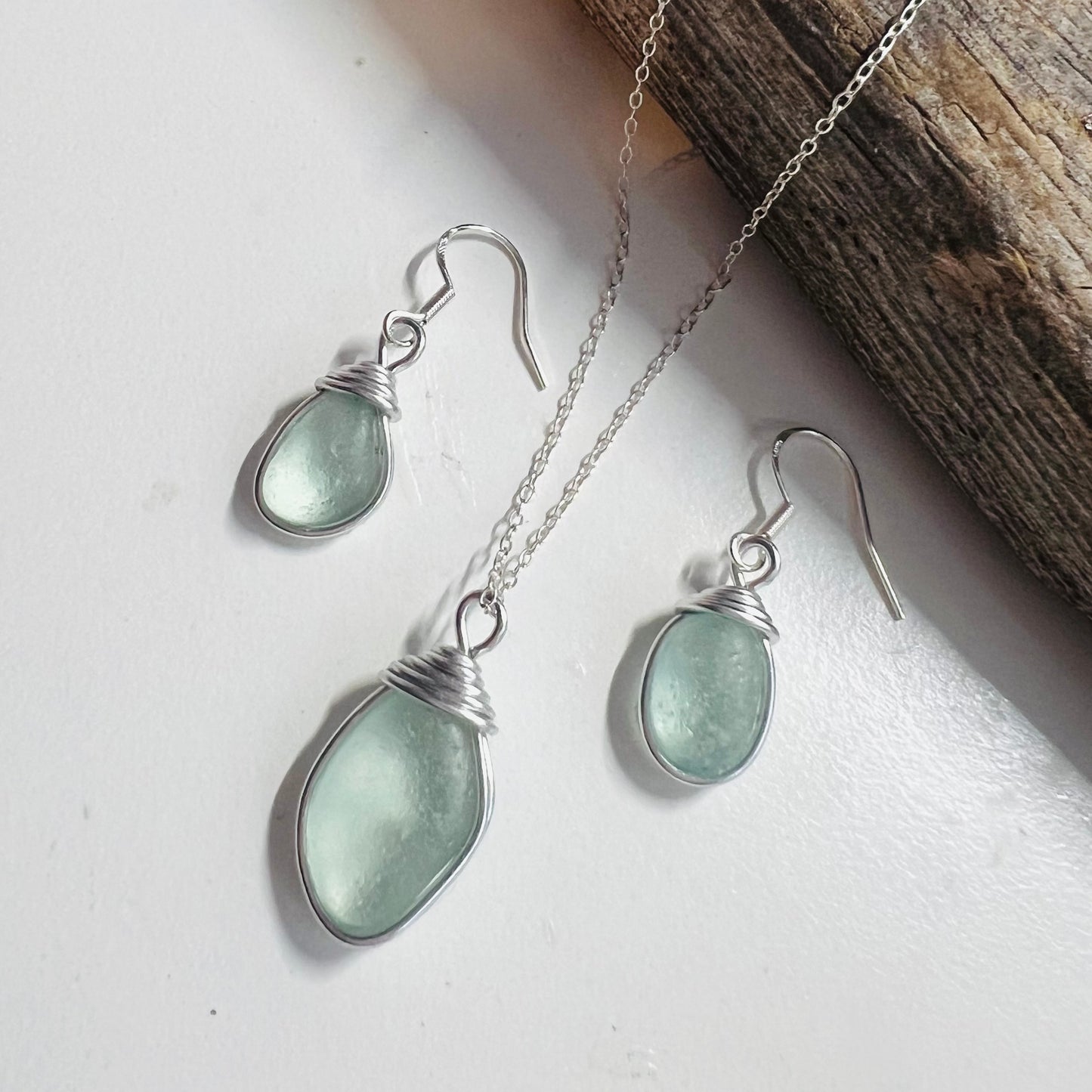 Aqua Seafoam Seaham Sea Glass Jewellery Set