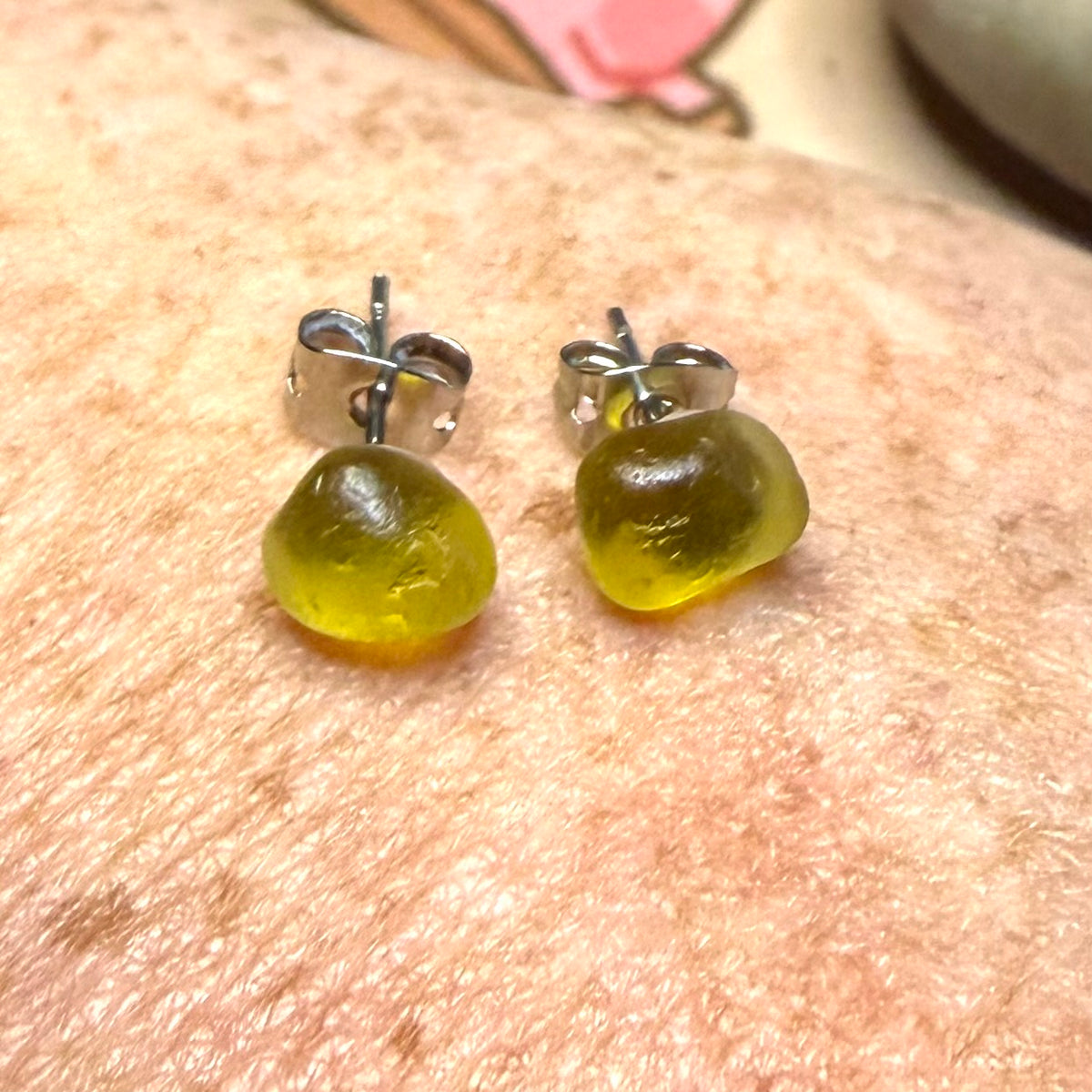 Rare Yellow Seaham Sea Glass Stud Earrings