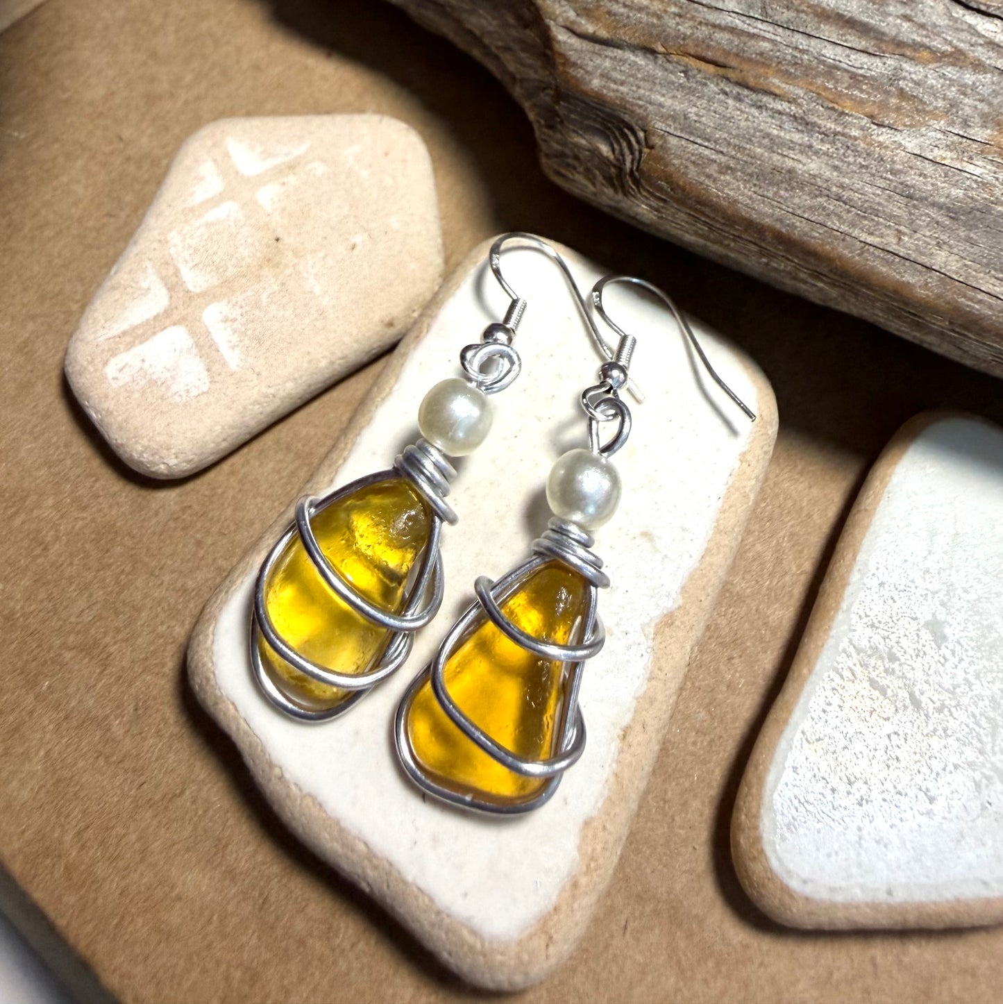 Yellow Canary Island Sea Glass Earrings