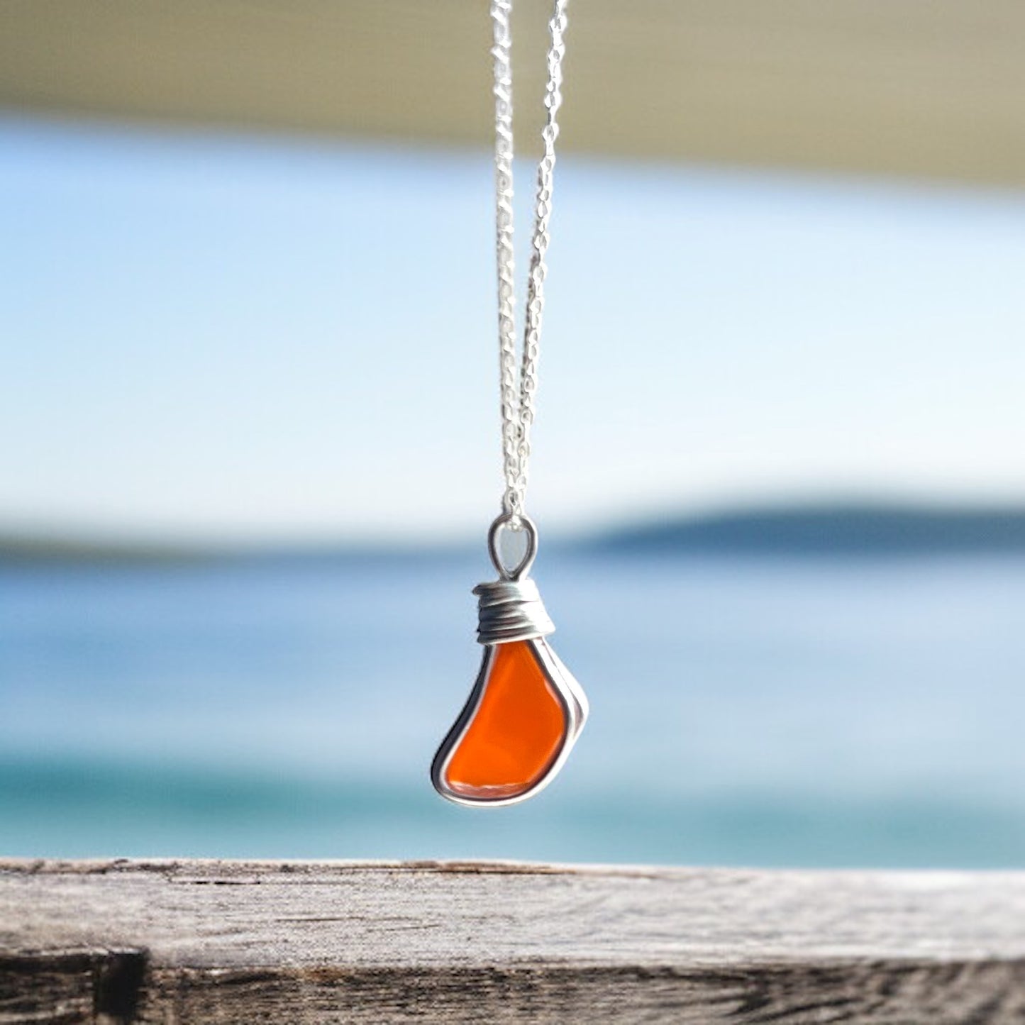 Very Rare Orange Seaham Sea Glass Pendant