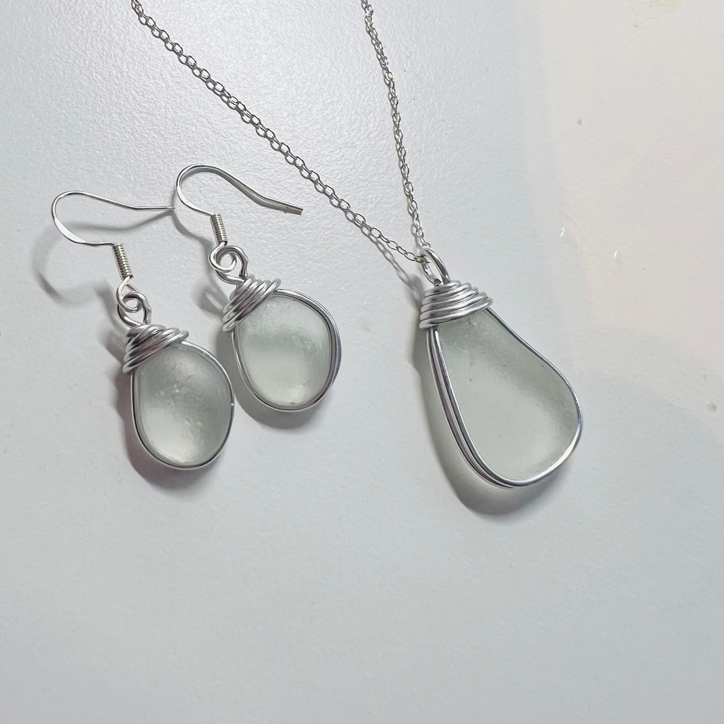 Frosty White Seaham Sea Glass Jewellery Set