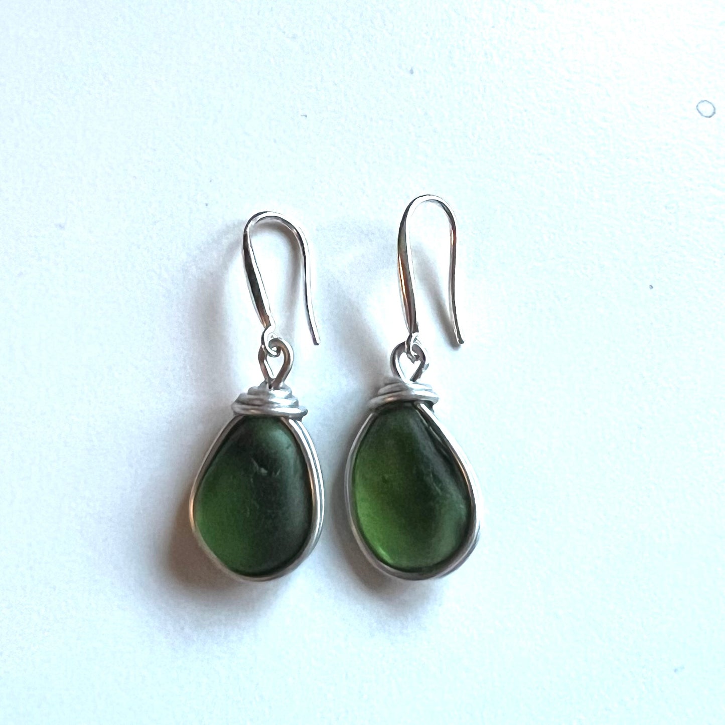 Dark Green Cornish Sea Glass Earrings