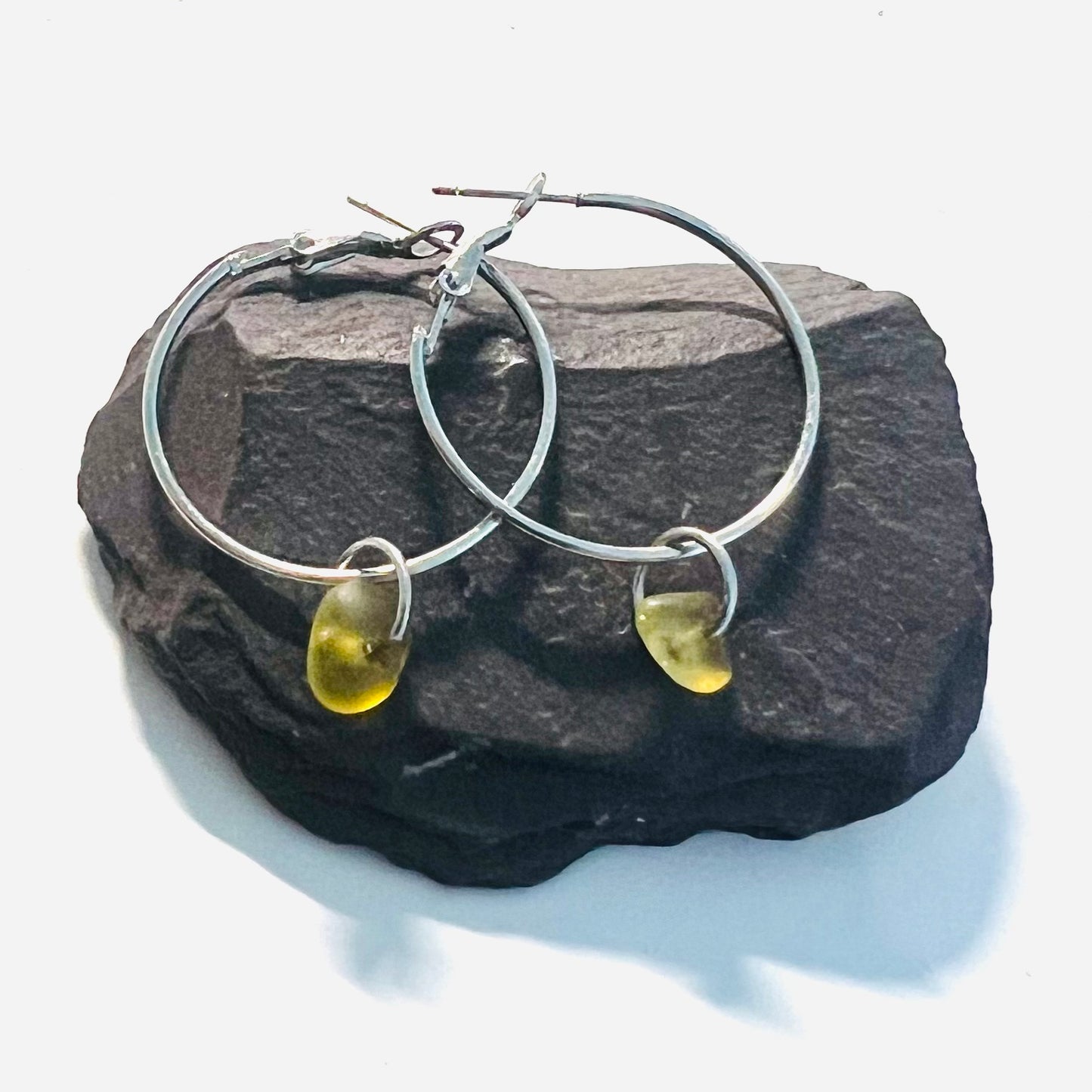 Yellow Seaham Sea Glass Hoop Earrings
