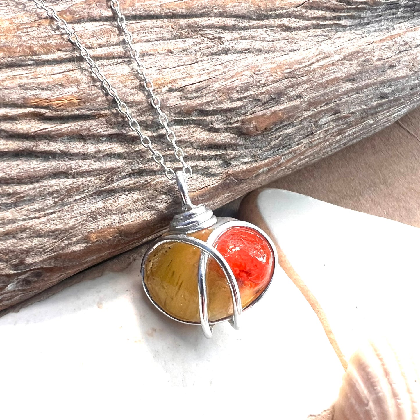Very Rare Red and Orange Seaham Sea Glass Multi Pendant